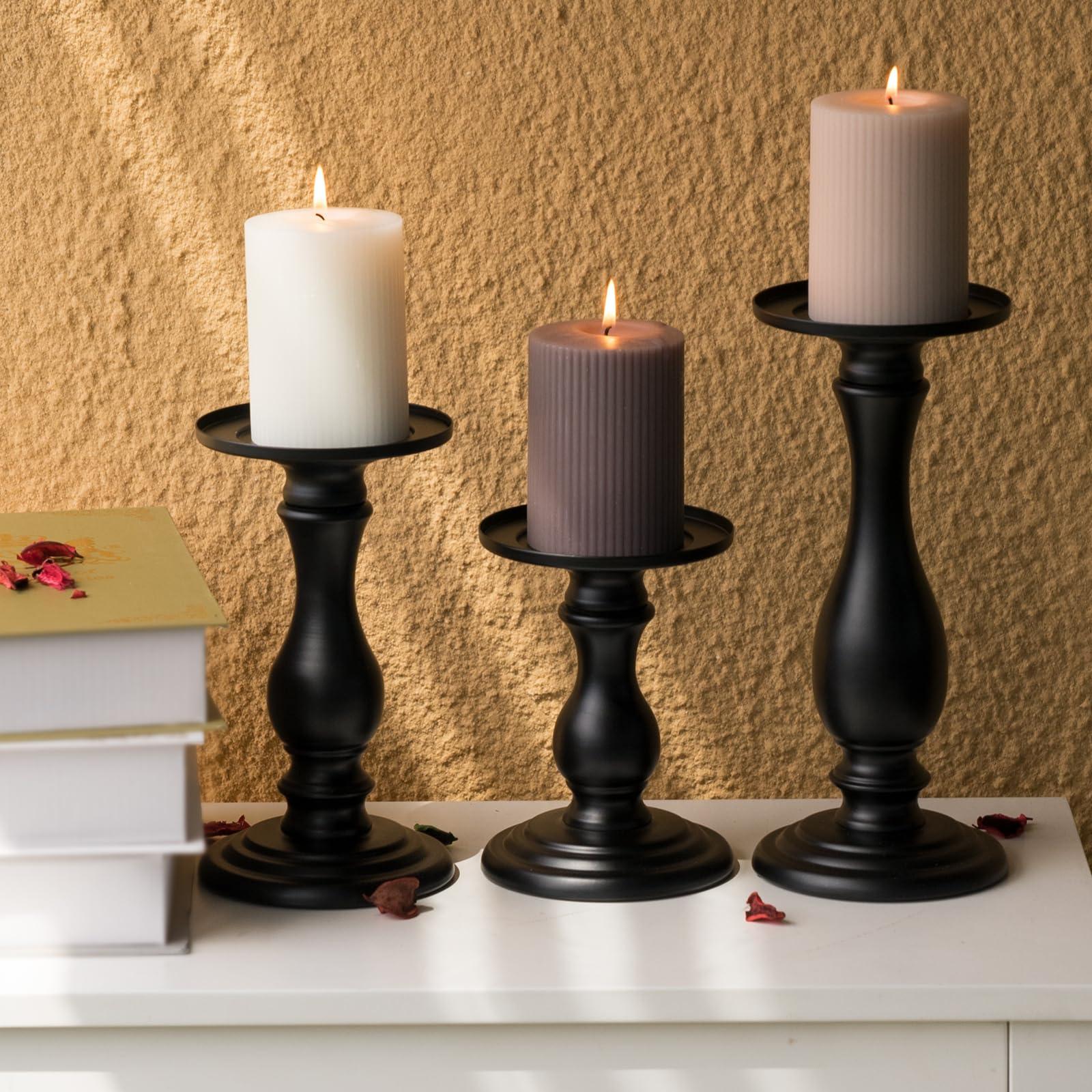 Matte Black Pillar Candle Holders Set of 3-10", 8", 6”H Candlestick Candle Holders Stand, Home Coffee Table Decor Decorations Centerpiece for Dining/Living Room - Image 6