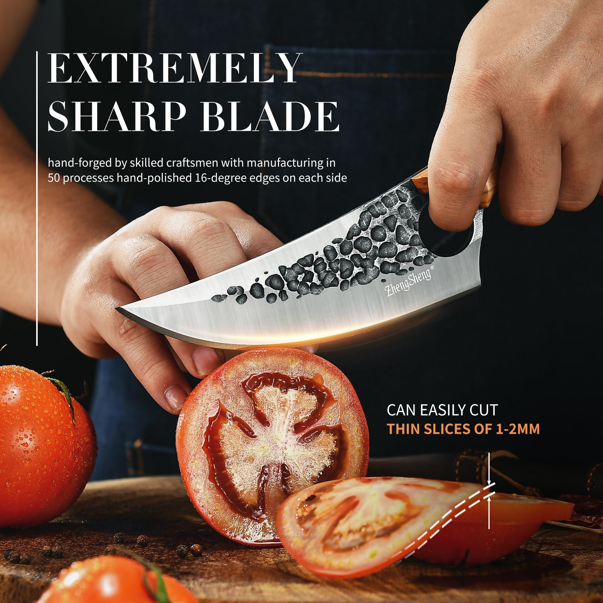ZhengSheng 6.0” Chef Knife, Great Kitchen Knife with Leather Sheath Olive Handle Forged Viking Cleaver Knive Japanese Style knives for Home Cooking, Camping, BBQ - Image 5