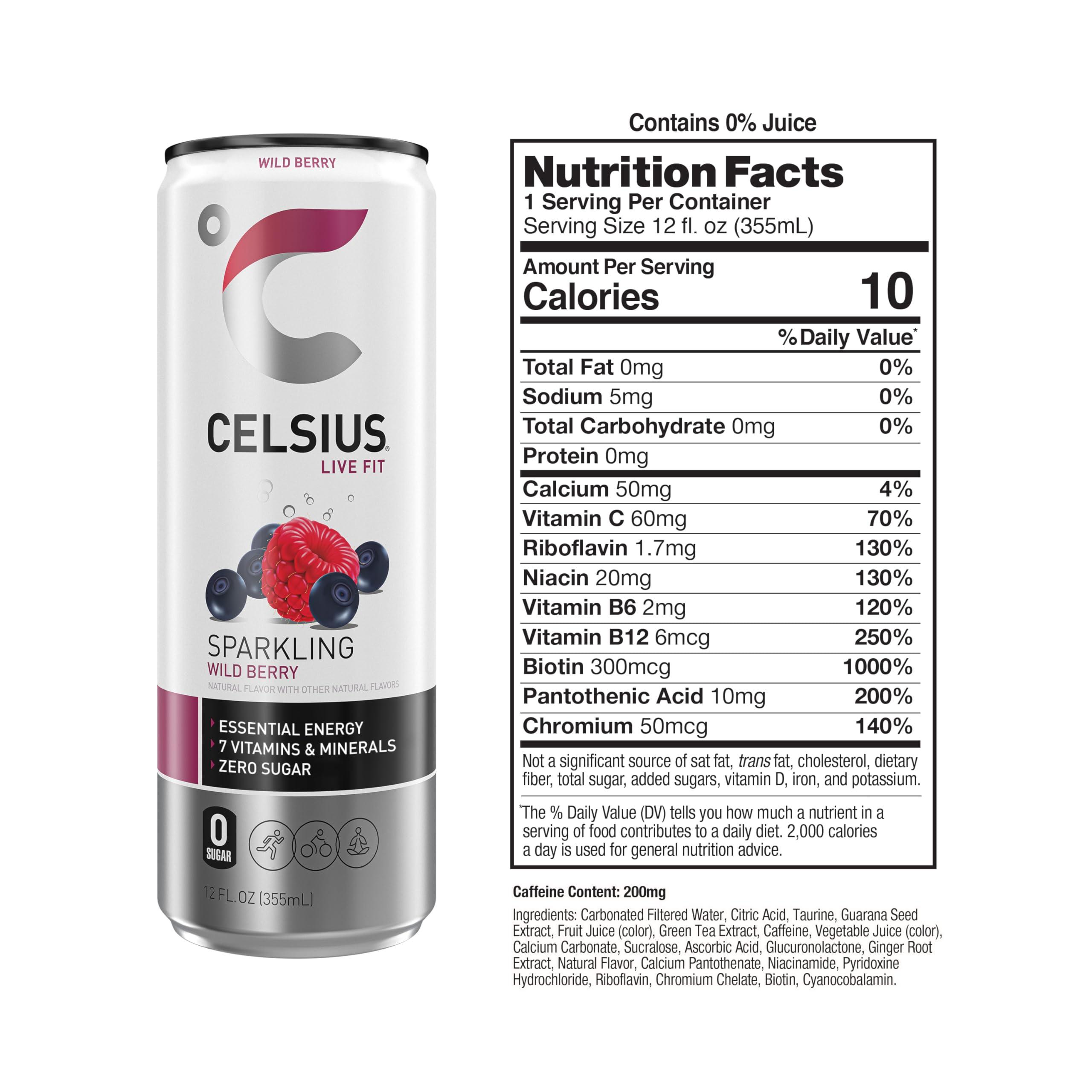 CELSIUS Sparkling Wild Berry, Functional Essential Energy Drink 12 Fl Oz (Pack of 12) - Image 3