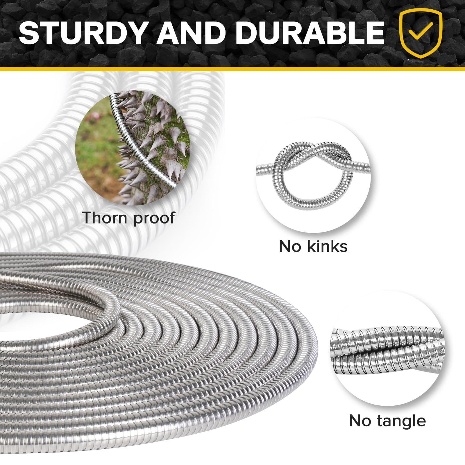 Ainpota Metal Garden Hose Water Hose 100ft Heavy Duty Stainless Steel Water Pipe with Sprayer & Nozzle Flexible Lightweight Hose No Kink Pet Proof Hose for Yard, Outdoors, Rv - Image 4