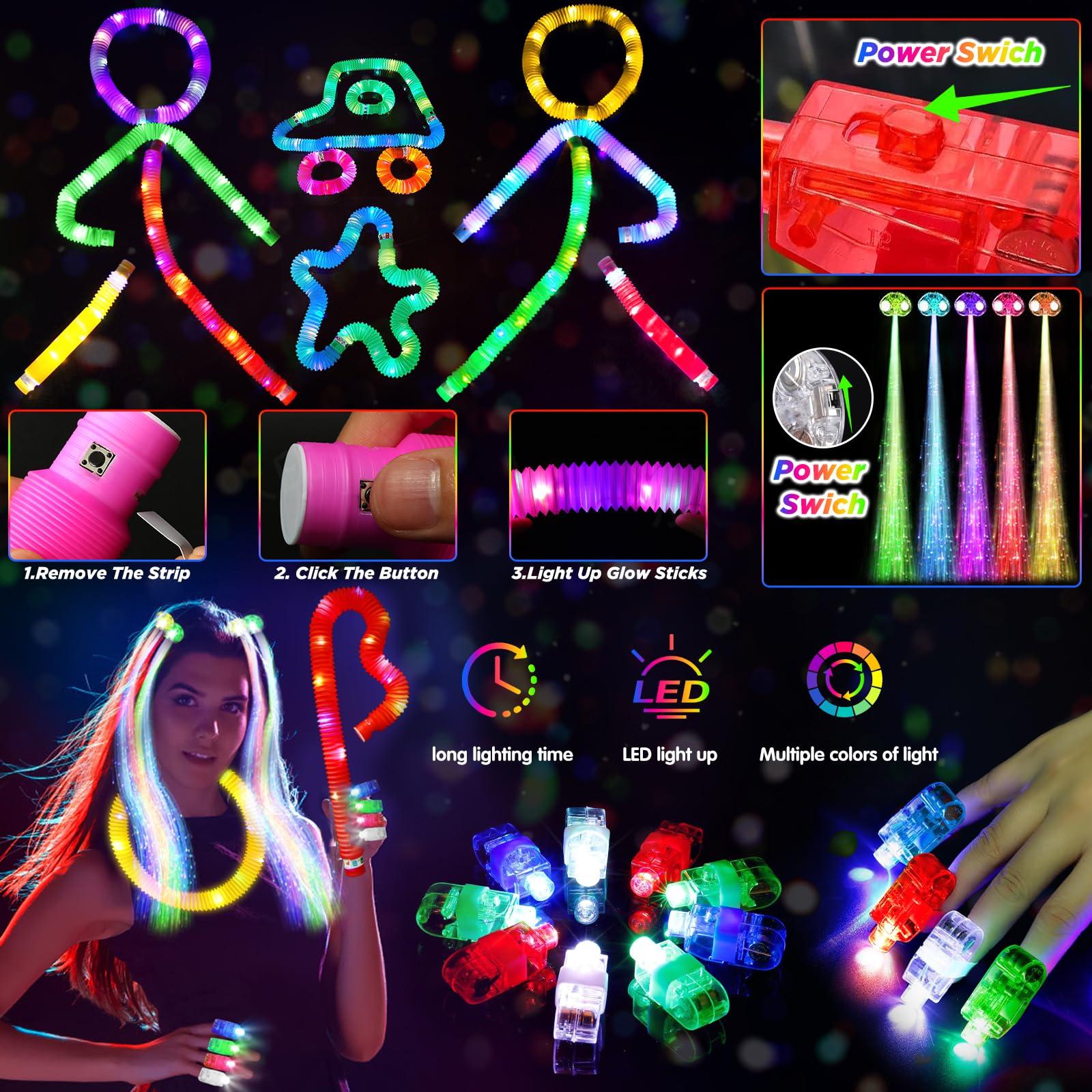 SHQDD Glow in the Dark Party Favors for Adults Kids, 27 Carnival Accessories, 56 LED Light Up Toys Bulk, 100 Glow Sticks Party Pack, Neon Party Supplies & Decorations - Image 4