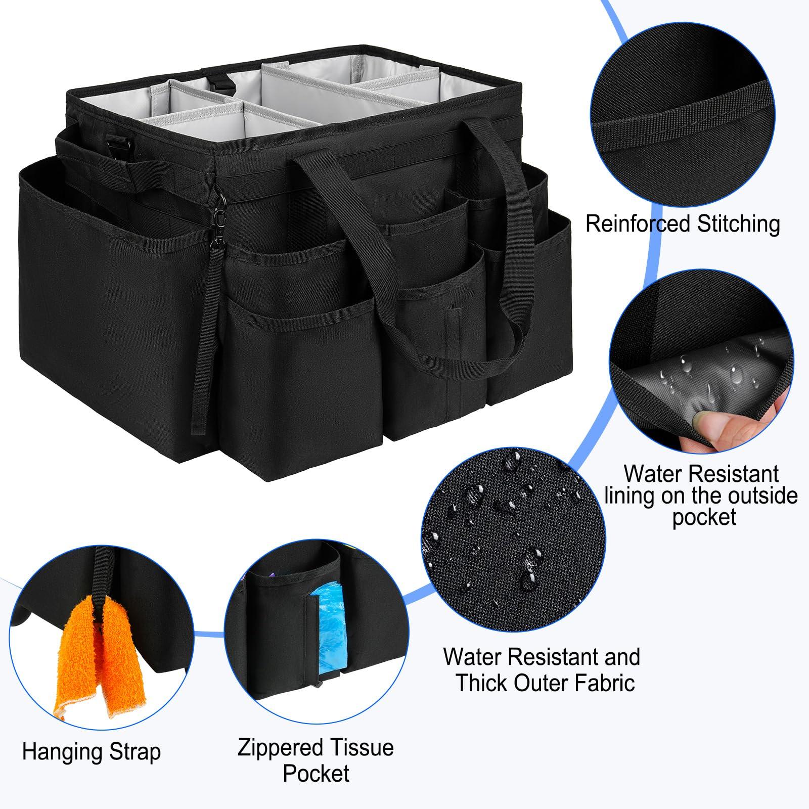 ZIOZERTT Large Rolling Cleaning Caddy Bag with Detachable Trolley,Cleaning Cart on Wheels with Shoulder Strap,Cleaning Supplies Organizer for Housekeepers,Black - Image 5