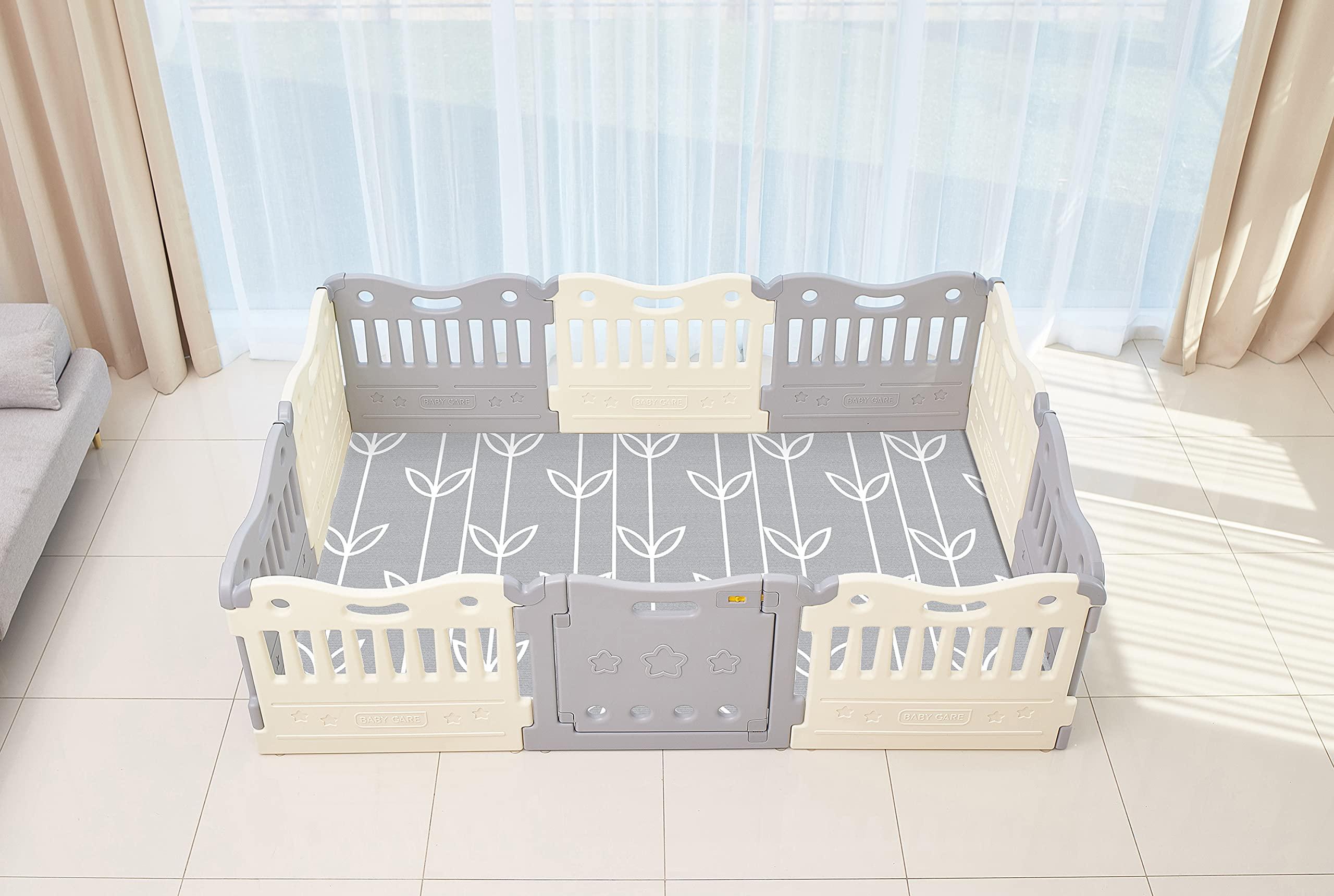 Baby Care Play Mat Funzone Play Pen - Extra Large Baby Play Yard - Play Pen for Baby - Safe with Double Locking (Grey, Full Set) - Image 2