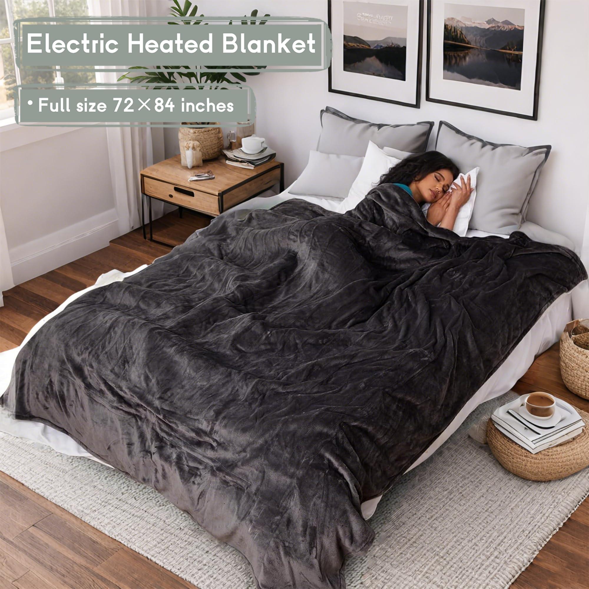 Minervada Heated Blanket Electric Blanket Full Size 72''x84'', Soft Flannel Heating Blanket with 10 Hour Auto Off - 5 Heat Settings - Machine Washable - Dark Grey - Image 4