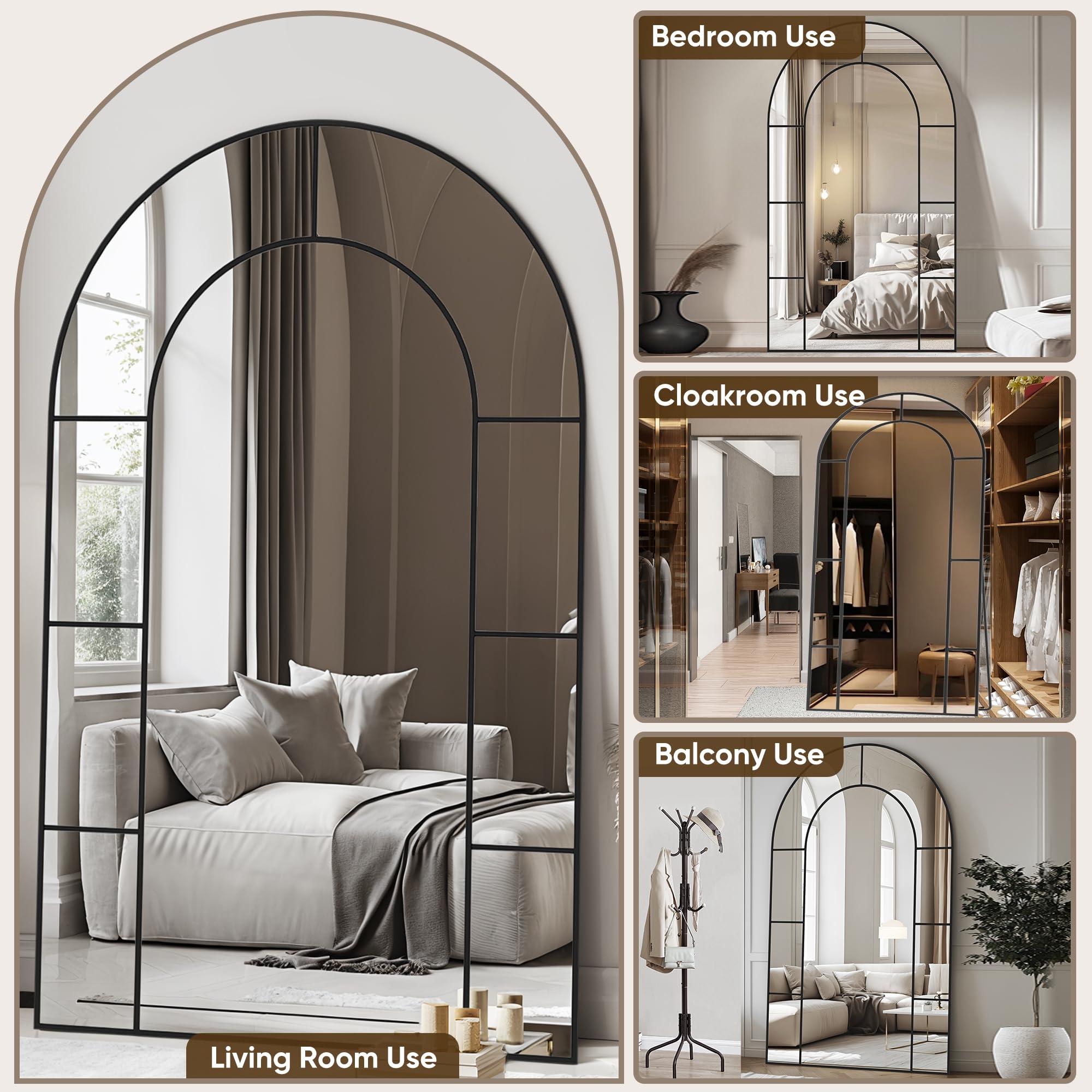 Antok Full Length Mirror, Floor Mirror 41" x 81" Arched Window Decorative Mirror, Metal Framed Decor Farmhouse Floor Mirrors Art Pane Mirrors Wall Decor for Bedroom, Living Room, Entryway, Black - Image 6