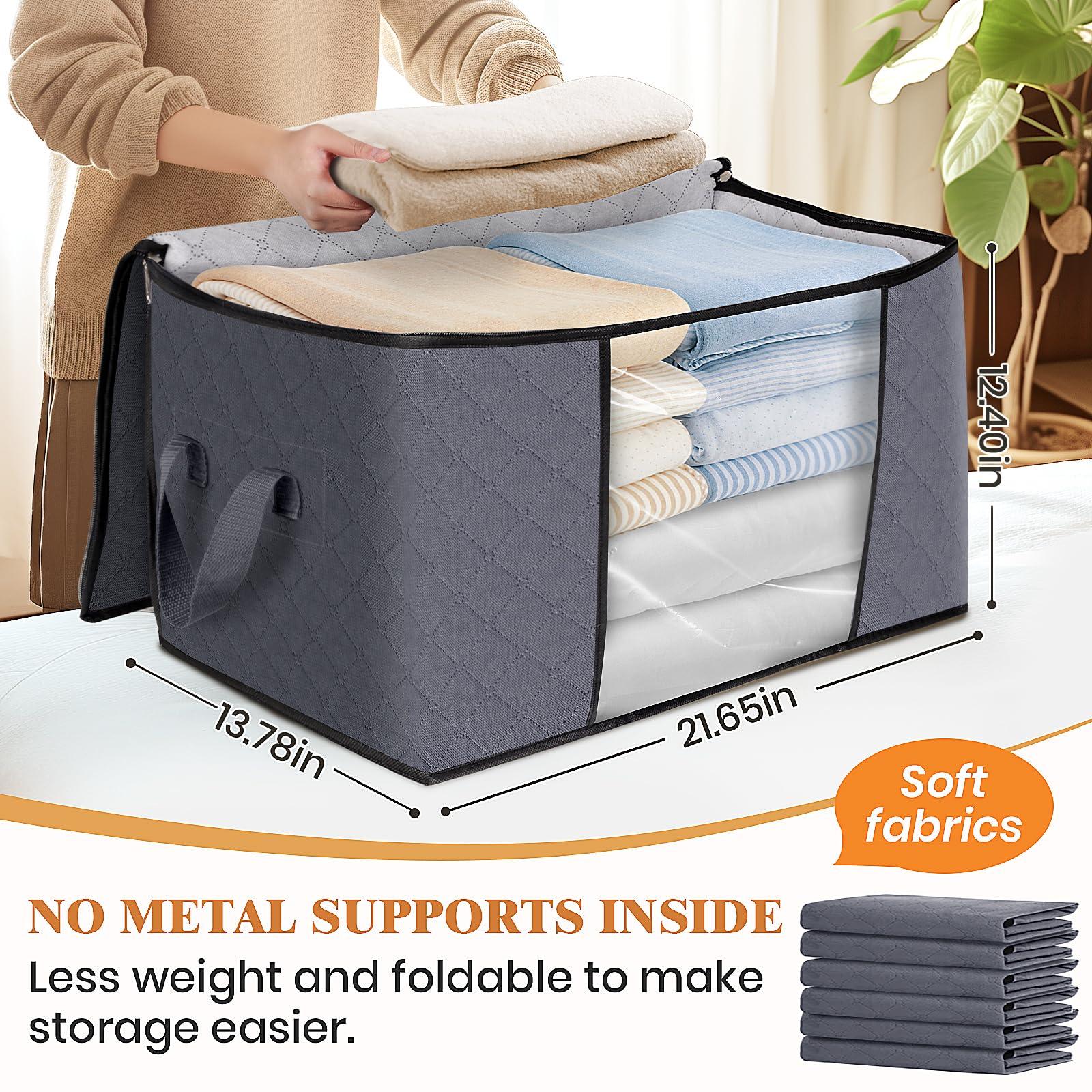 Fab totes 6 Pack Clothes Storage, Foldable Thick Fabric Blanket Storage Bags, Containers for Organizing Bedroom, Closet, Clothing, Comforter,Closet Organization with Handle,Grey - Image 3
