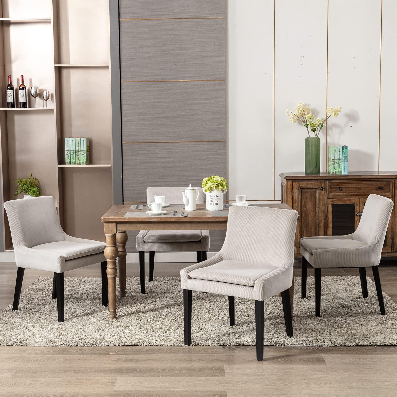 COLAMY Modern Dining Chairs Set of 6, Upholstered Corduroy Accent Side Leisure Chairs with Mid Back and Wood Legs for Living Room/Dining Room-Beige - Image 2