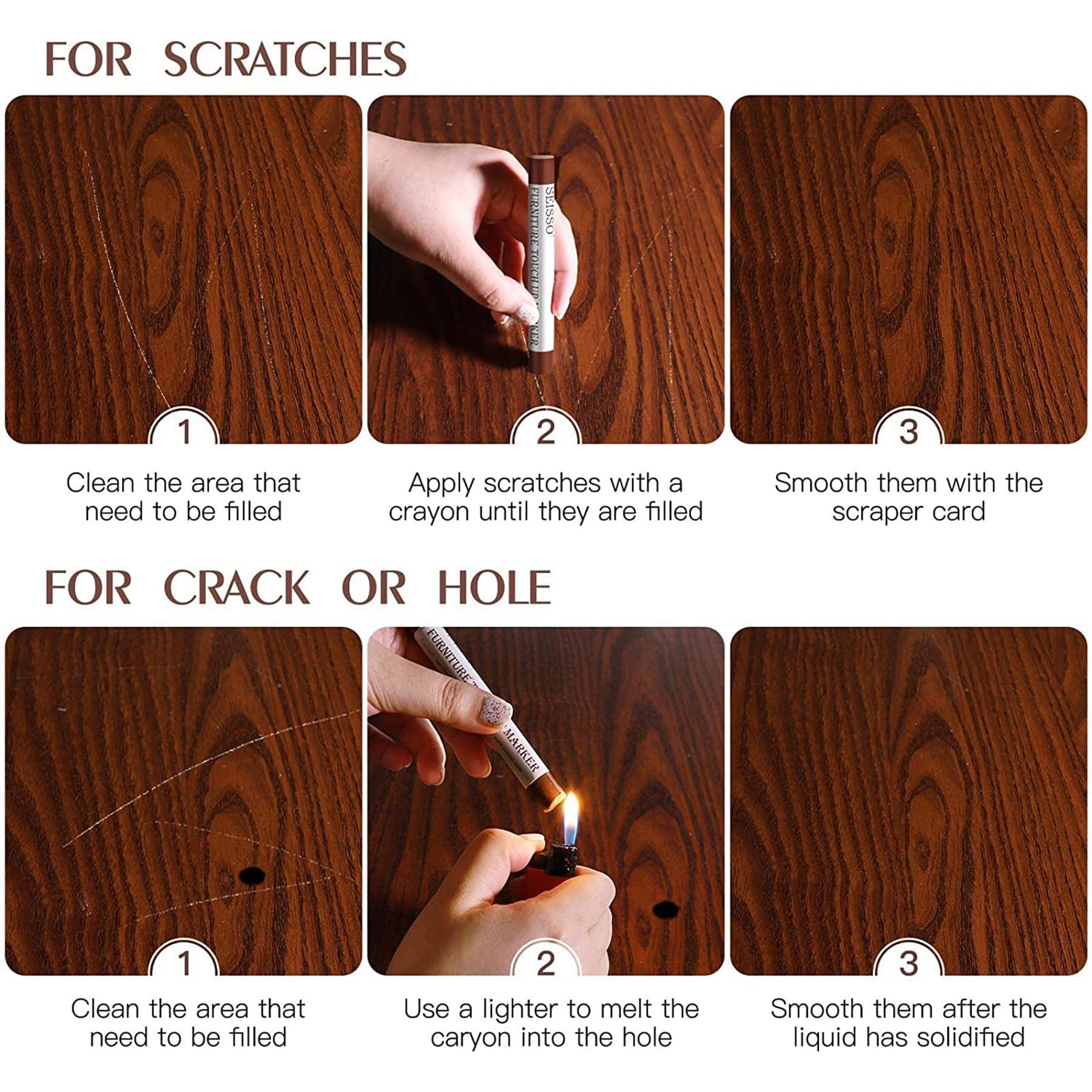 DEWEL Furniture Markers Touch Up, Upgrade Wooden Furniture Repair Kit, Premium Wood Scratch Repair Markers and Wax Sticks for Wood Stains Scratches Hardwood Floors Tables, Set of 17 - Image 6