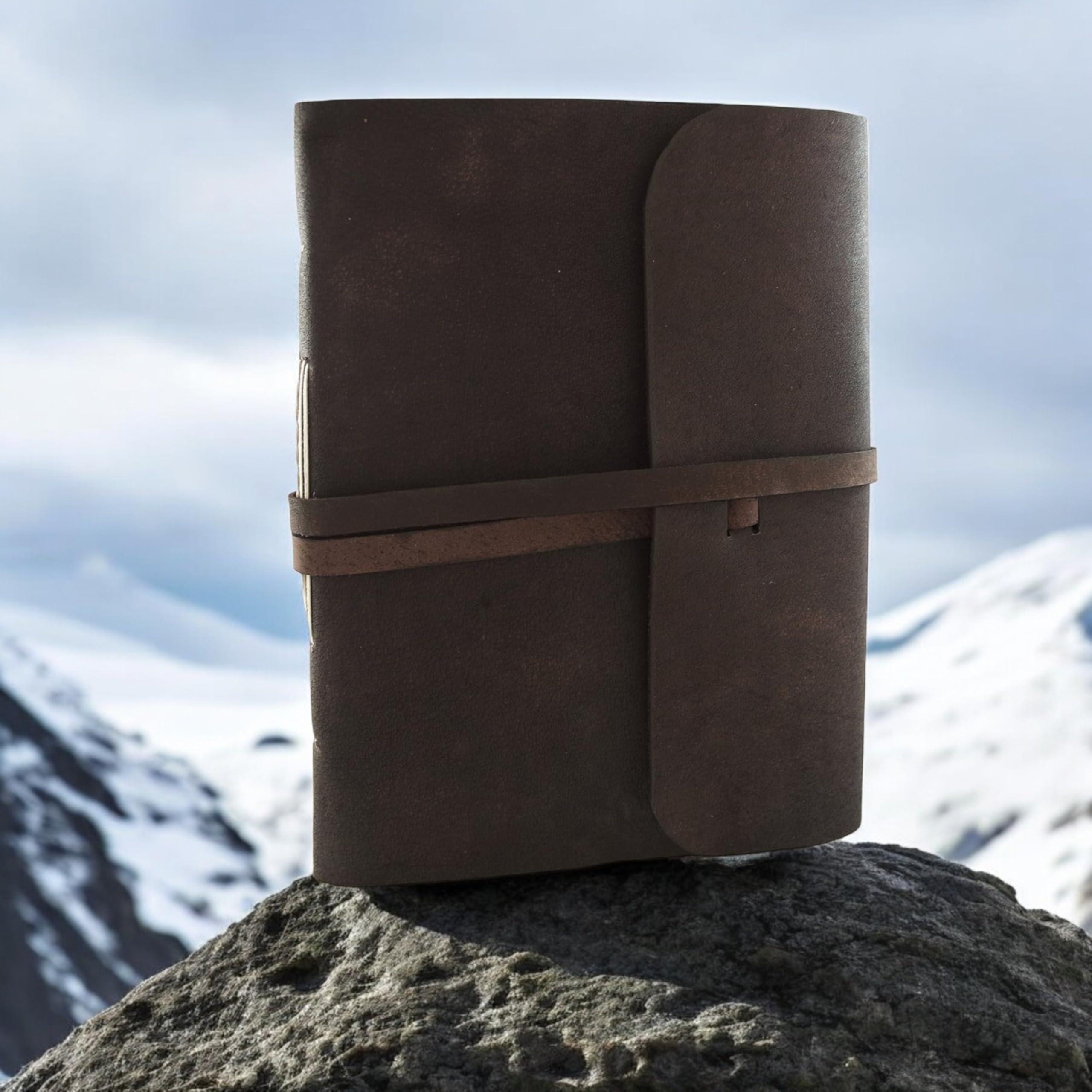 Kathmandu Valley Co. Everest Explorer Vintage Leather Travelling Journal with Rustic Handmade Deckle-edge Lokta Paper, Made in the Himalayas of Nepal, 8x10 inches (Extra Large) - Image 3