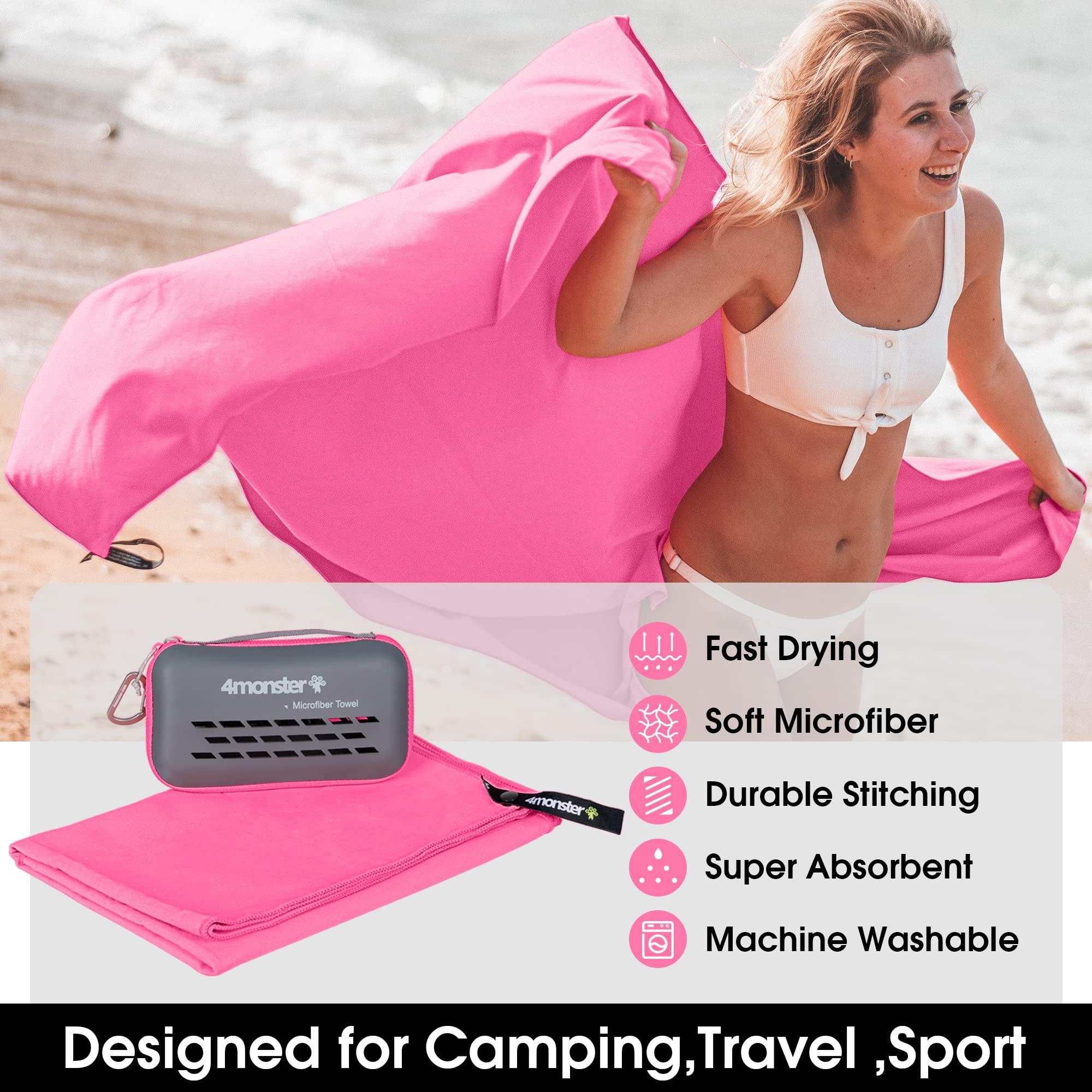 4Monster Camping Towels Super Absorbent, Fast Drying Microfiber Travel Towel, Quick Dry Ultra Soft Compact Gym Towel for Swimming Beach Hiking Yoga Travel Sports Backpack (20.00" x 12.00", Rose) - Image 4