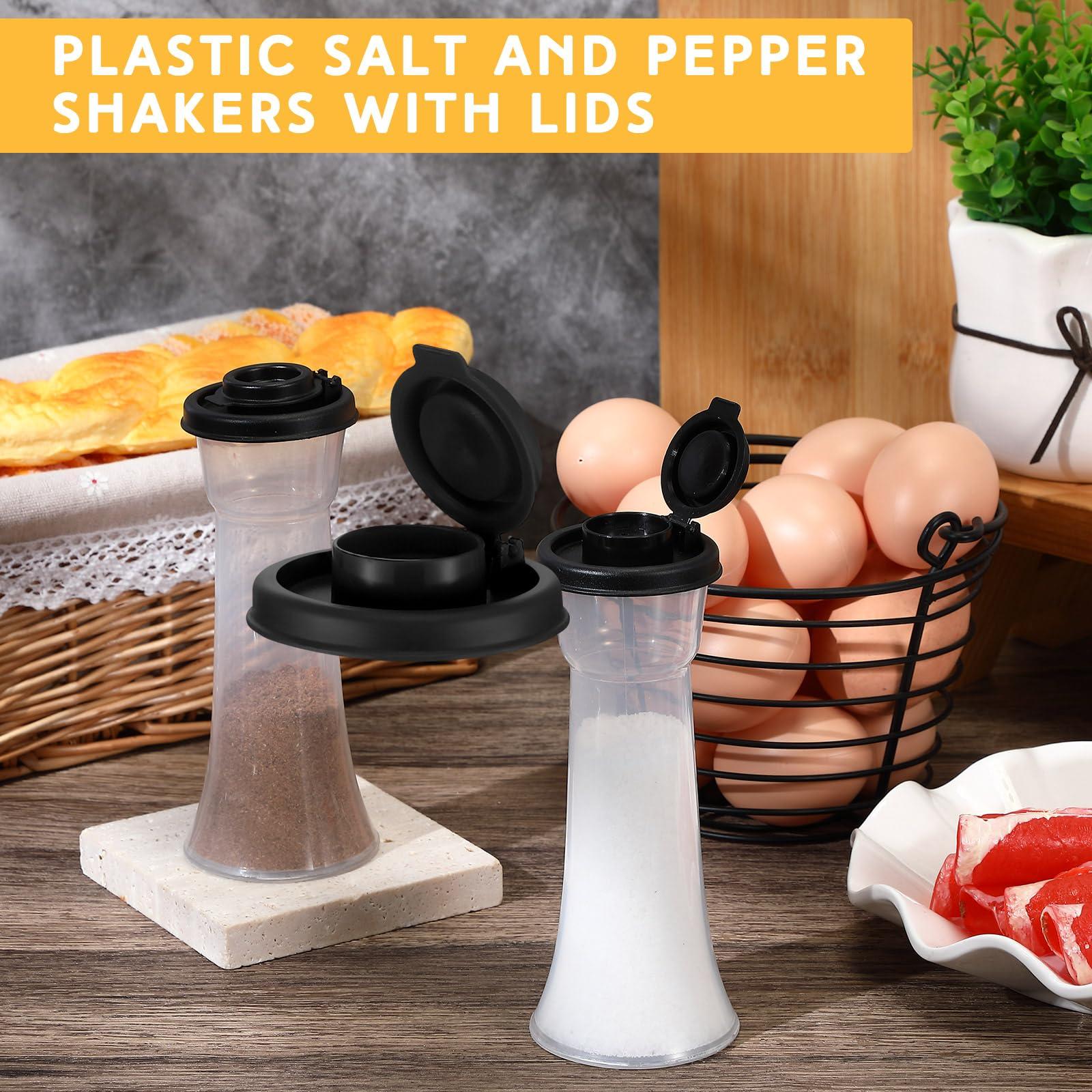 Baderke 2 Set Plastic Salt and Pepper Shakers Hourglass Salt and Pepper Shakers with Lids Large Covered for Camping Outdoor Lunch Home Kitchen Restaurant(Black) - Image 2