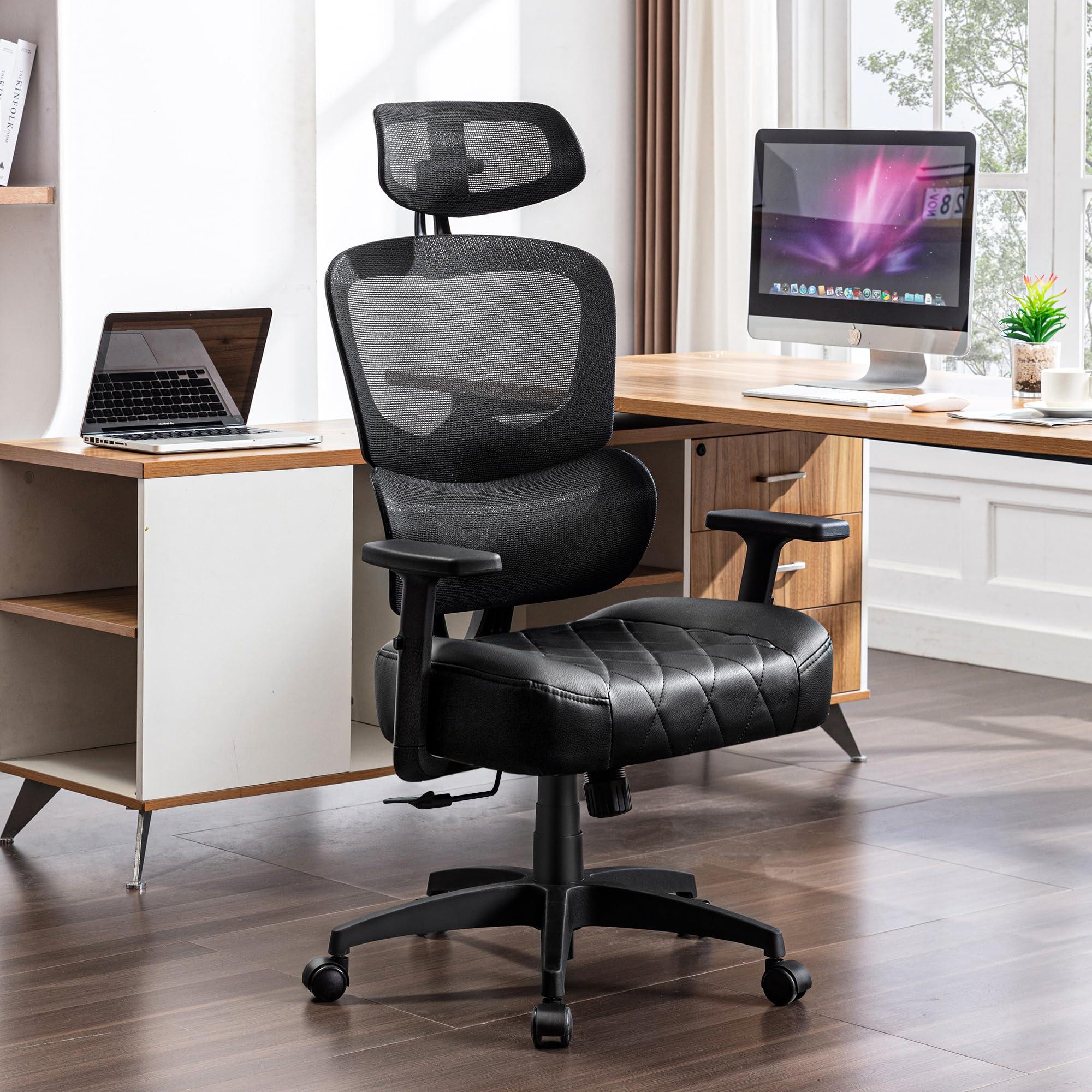 VECELO Swivel Ergonomic High Back Mesh Office Chair with Adjustable Headrest Armrest, Backrest Tilt Function, Lumbar Support for Executive/Computer Desk/Task Work - Image 8