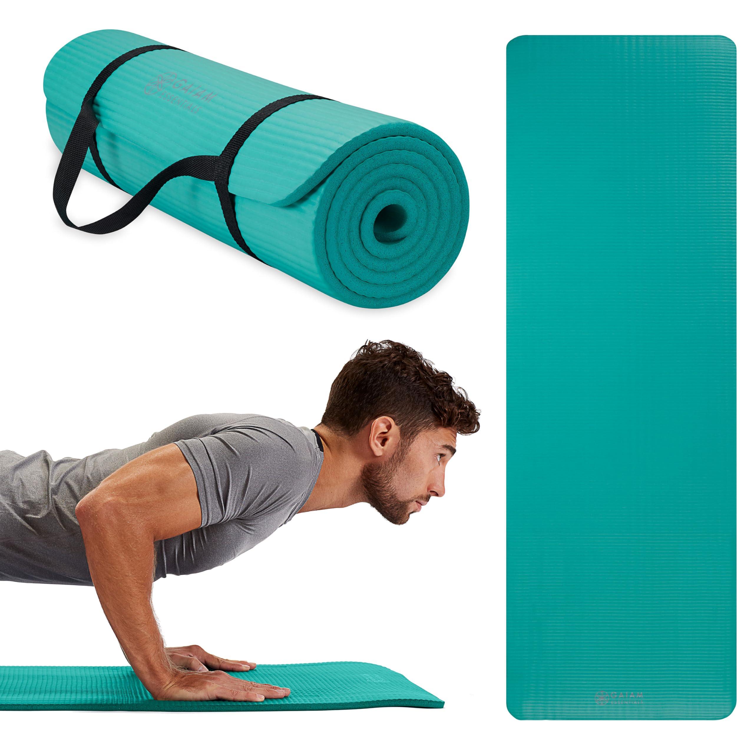 Gaiam Essentials Thick Yoga Mat Fitness & Exercise Mat with Easy-Cinch Yoga Mat Carrier Strap, 72"L x 24"W x 2/5 Inch Thick