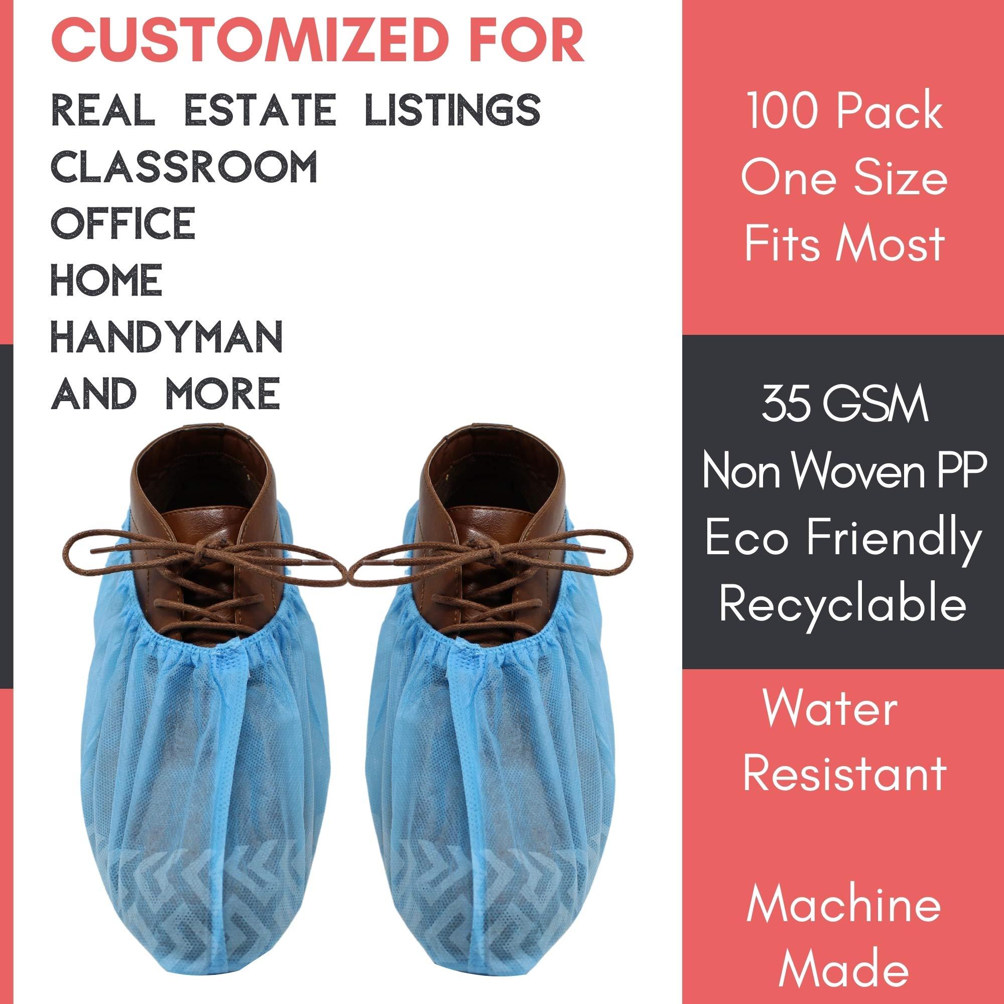 RE GOODS Shoe Covers | X Large - Extra Thick - Non Slip Soles | 100 Pack | Blue Disposable Boot and Shoe Booties | Water Resistant | 35 GSM Non Woven | Indoor or Outdoor Use - Image 3