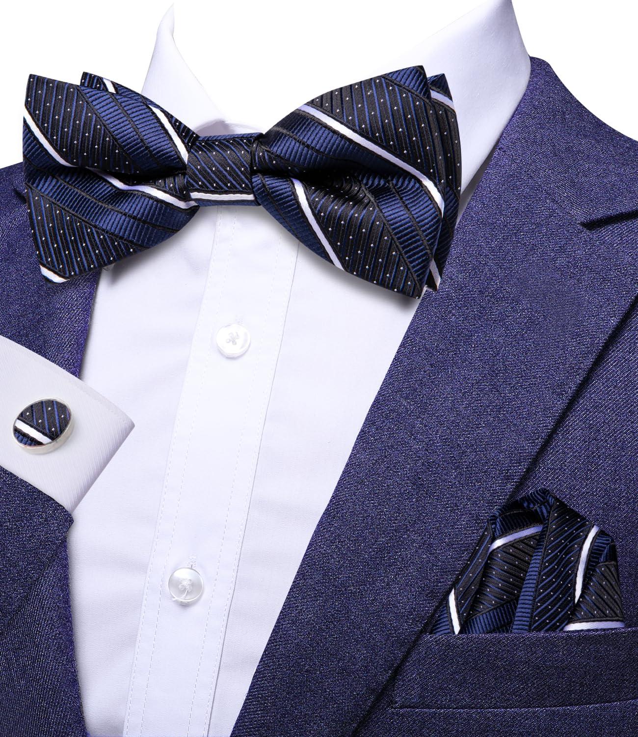 Dubulle Mens Paisley Striped Bowtie Set Pre-tied Bowtie for Men and Pocket Square Set Wedding Business - Image 2