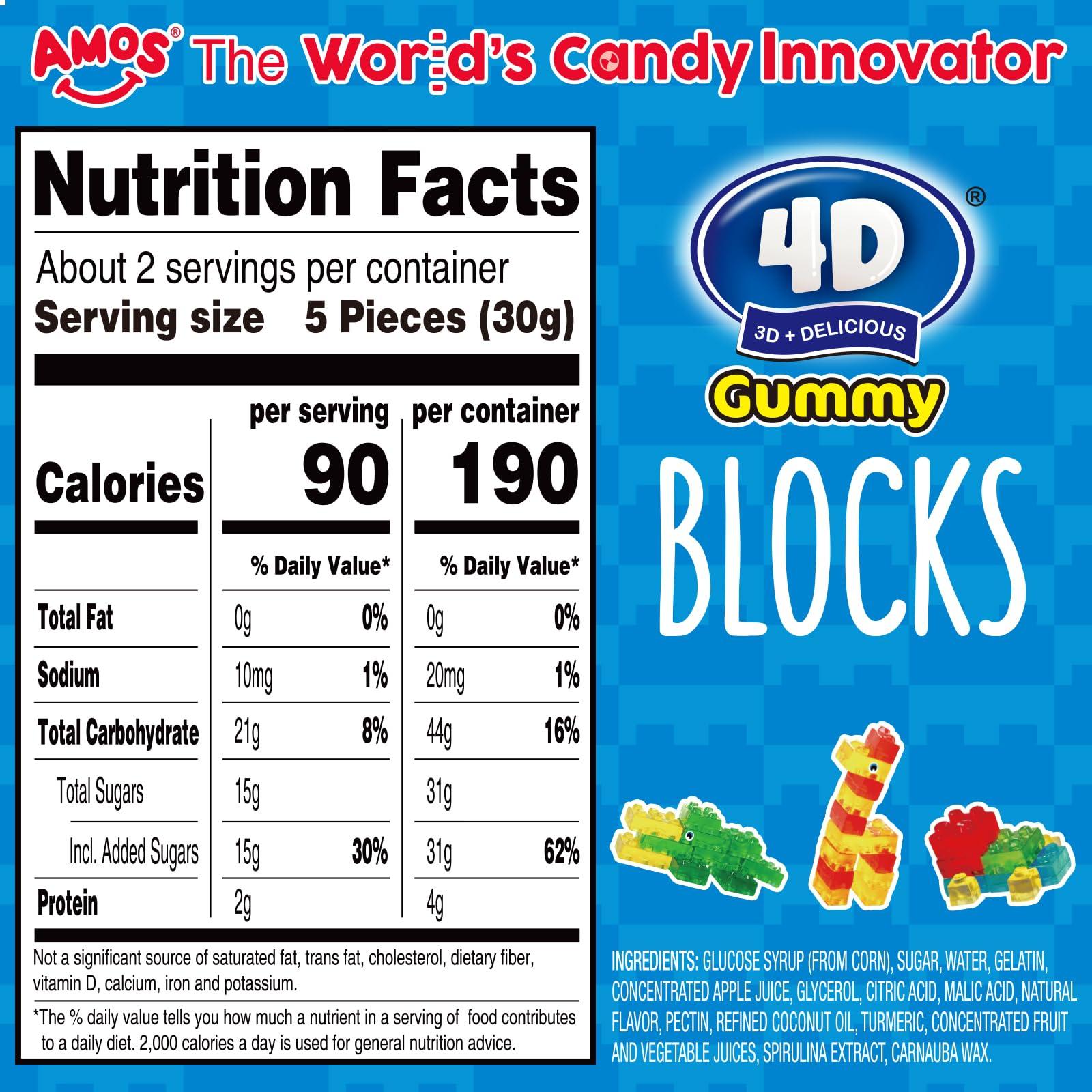 AMOS 4D Gummy Blocks Candy Bricks, Edible Building Blocks, Themed Novelty Candy for Kids Birthday Party, Cupcake Topper, Resealable 2.19oz Bag (Pack of 3) - Image 5