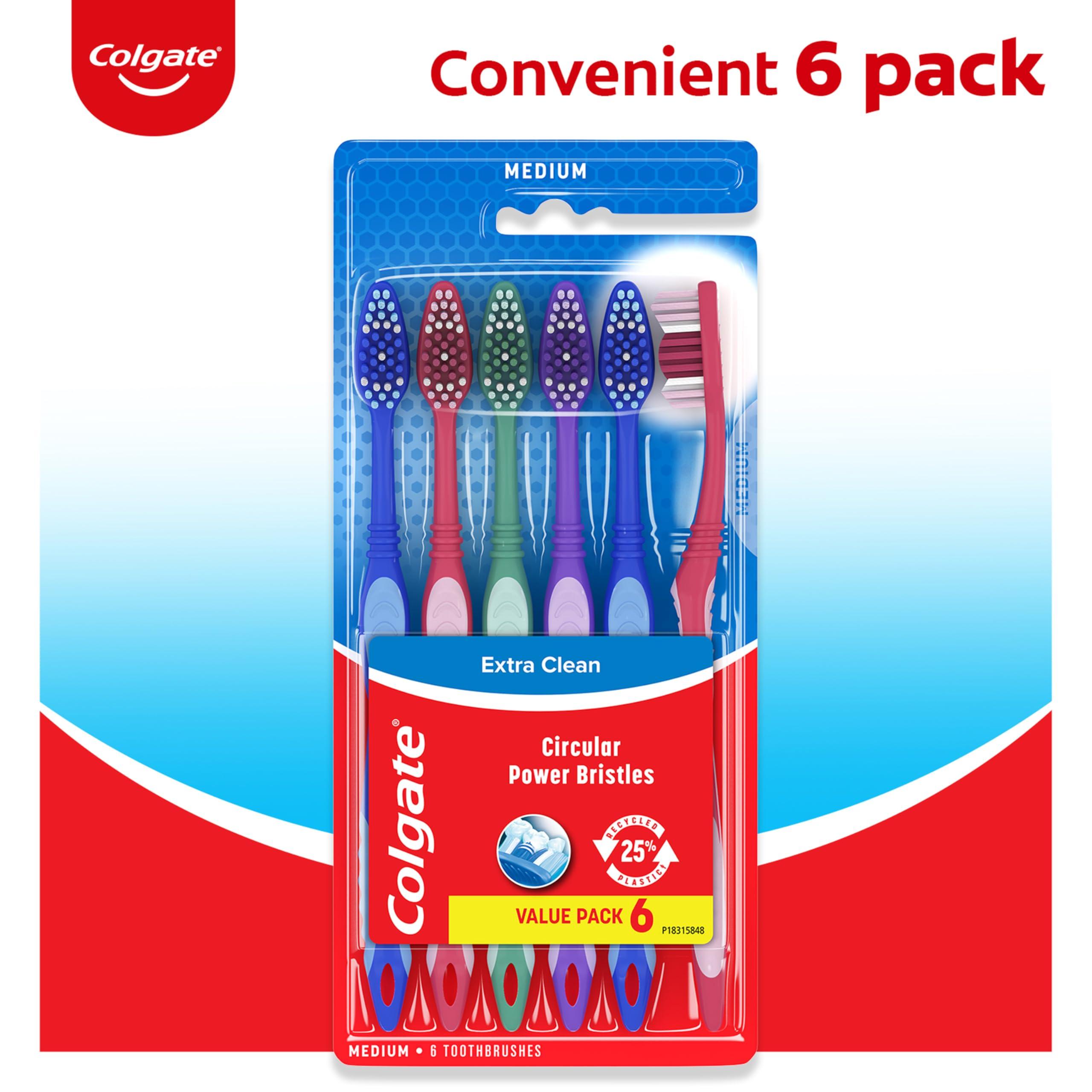 Colgate Extra Clean Toothbrush, Medium Bulk Toothbrush Pack, Adult Medium Bristle Toothbrushes with Ergonomic Handle and Circular Cleaning Bristles, Helps Remove Surface Stains, 6 Pack - Image 3