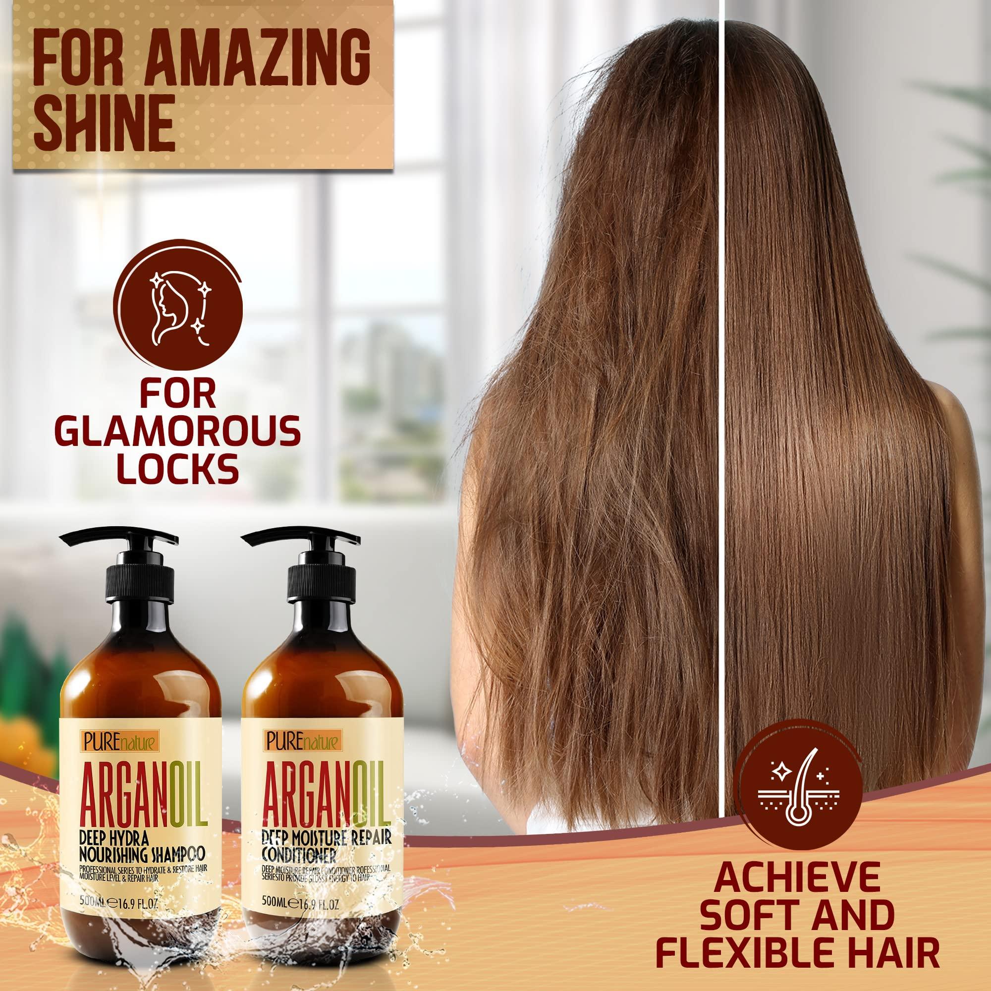 Argan Oil Shampoo and Conditioner Set - Sulfate Free Moroccan Care with Keratin - For Curly, Straight, Dry and Damaged Hair - Moisturizing, Hydrating, Anti Frizz Salon Technology - Image 4