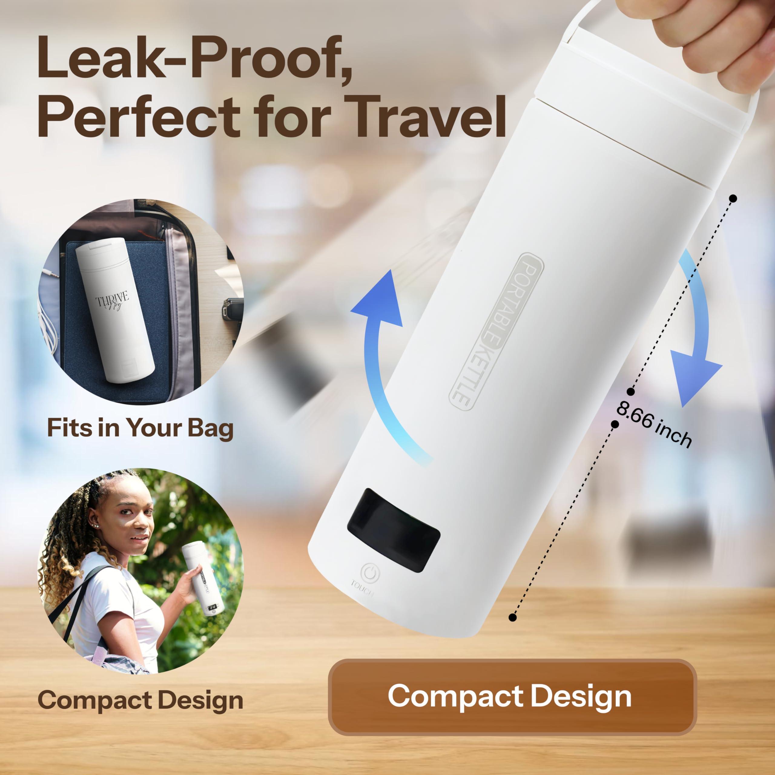 Thrive NRG Travel Electric Portable Kettle, Small Travel Kettle for Tea and Coffee - 304 Stainless Steel, 450mL Mini Hot Water Boiler with 4 Temperature Presets, LCD Display, and Auto Shut-Off - Image 6