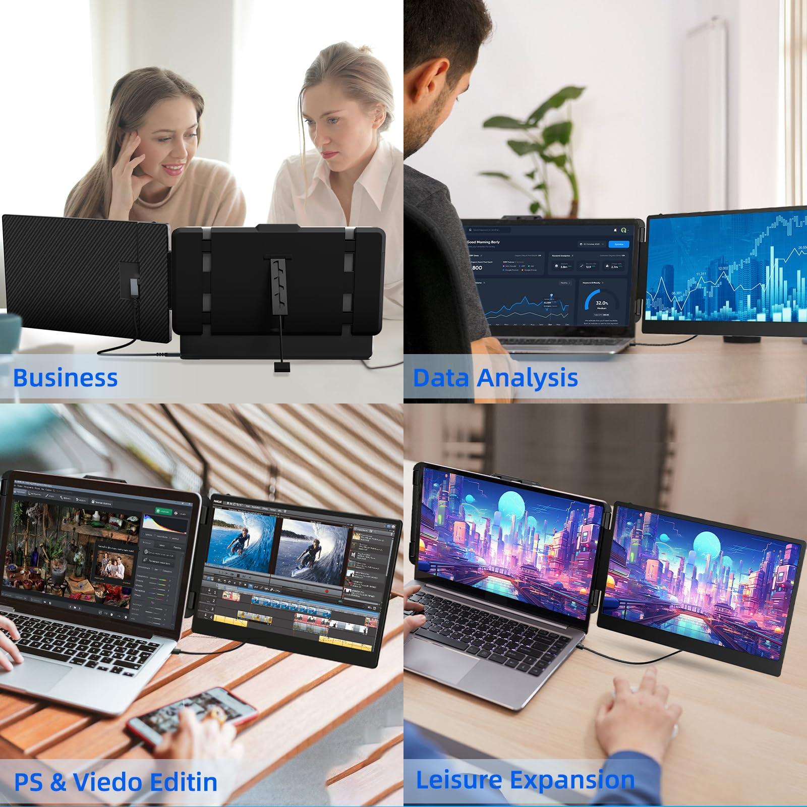 BKVOO Laptop Screen Extender Travel Monitor - 14" Dual Portable Monitor IPS FHD 1080P Travel Work Extra Screen Plug n Paly USB-C HDMI Port Compatible with Wins Mac Chrome Dex Fits 13-17" Laptops - Image 6