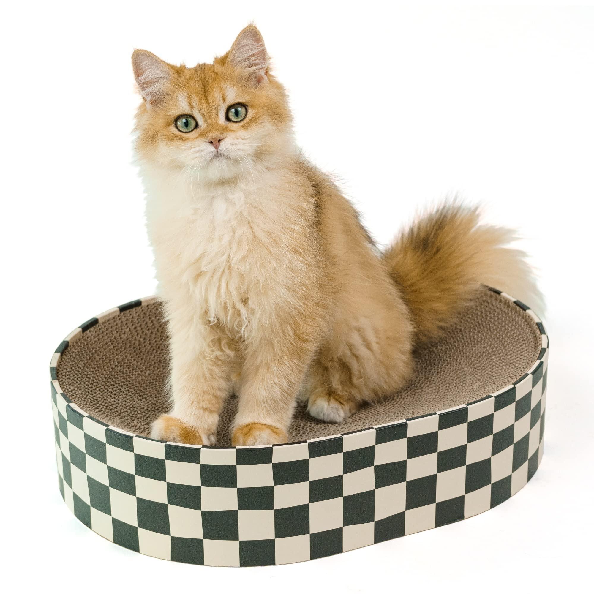 Conlun Cat Scratcher Cardboard,2 in 1 Oval Cat Scratch Pad Bowl for Indoor Kitty Grinding Claw,Round Kittens Scratching Board Corrugated Lounge Pet Beds&Furniture Protector for Couch&Carpets&Sofas