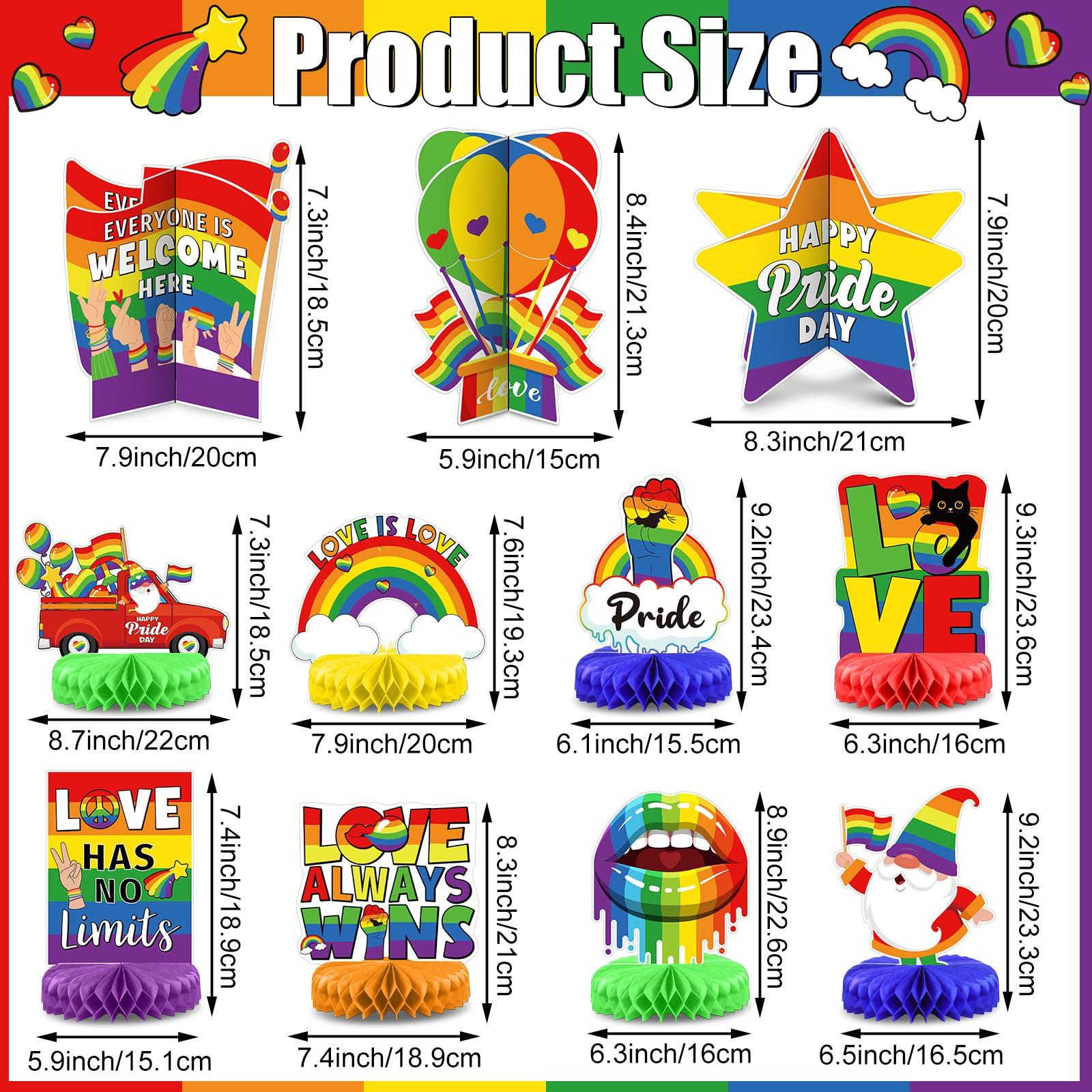 Pasimy 11 Pcs Pride Decorations 3D Rainbow Honeycomb Table Centerpiece Gay Pride Month Party Decorations Love Is Love Tabletop Toppers Rainbow Sign Decor for Office Classroom Home Lgbtq Party Supplies - Image 3
