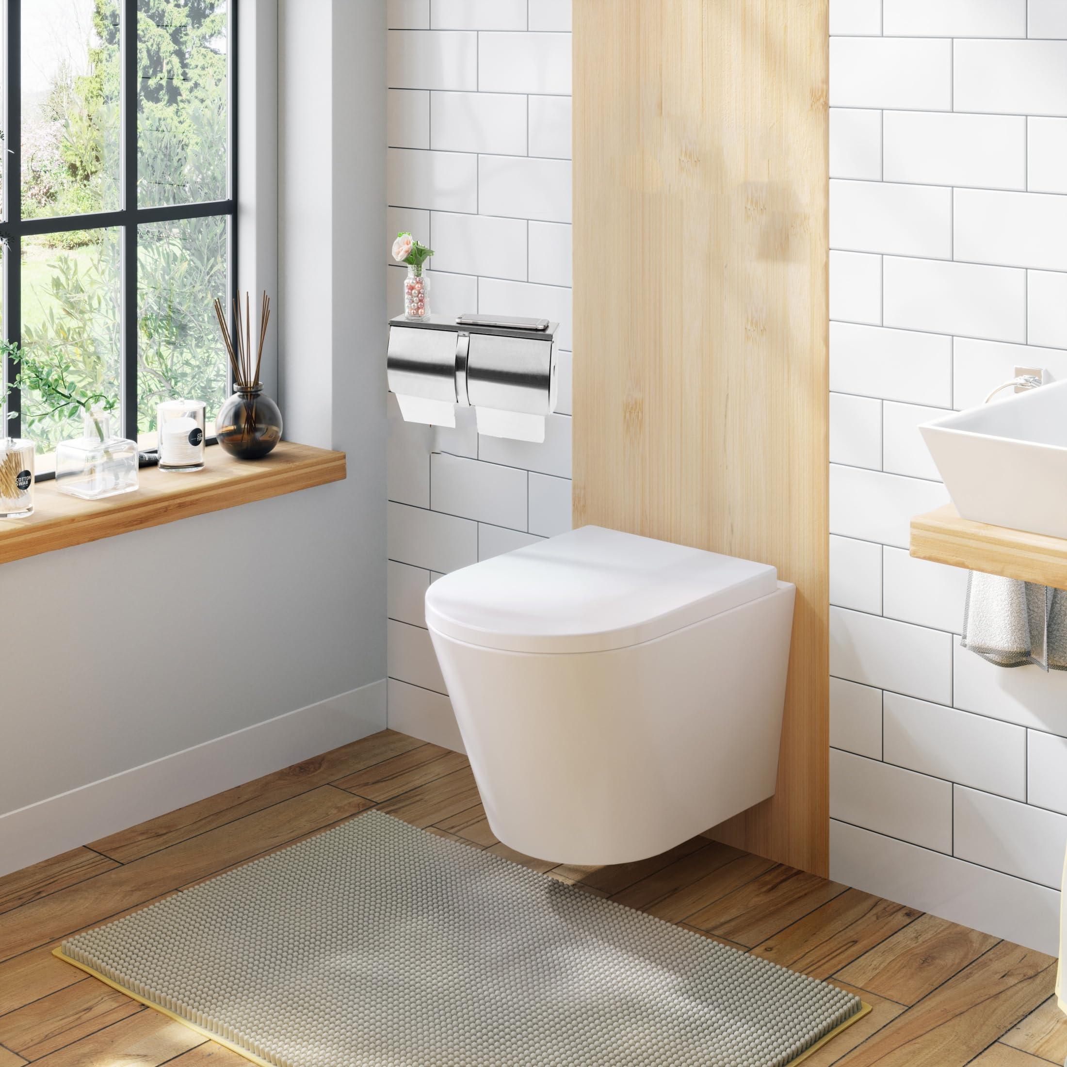 Desyeryamimi Double Roll Toilet Paper Holder Dispenser with Shelf Storage-Commercial 2-Roll Side by Side Stainless Steel Toilet Tissue Holder/Dispenser Wall Mount for Bathroom/Restroom-Brushed Finish - Image 2
