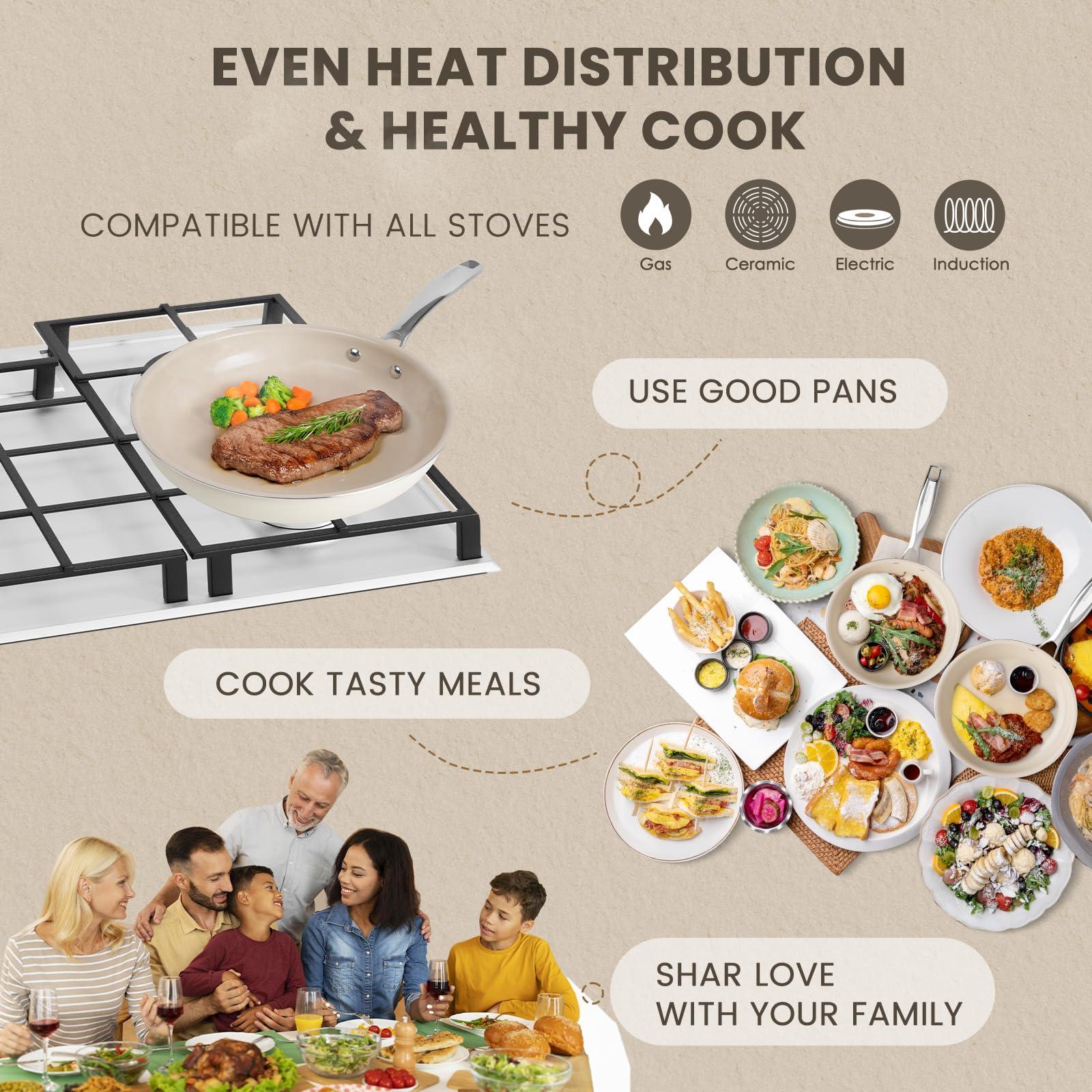 Kikcoin Ceramic Nonstick Frying Pans Set, Healthy Non Toix Pans for Cooking, 8" 9.5" 11" Ceramic Frying Pans and Skillet with Stay Cool Handle, Dishwasher/Oven Safe, PFAS & PTFE & PFOA Free - Image 5