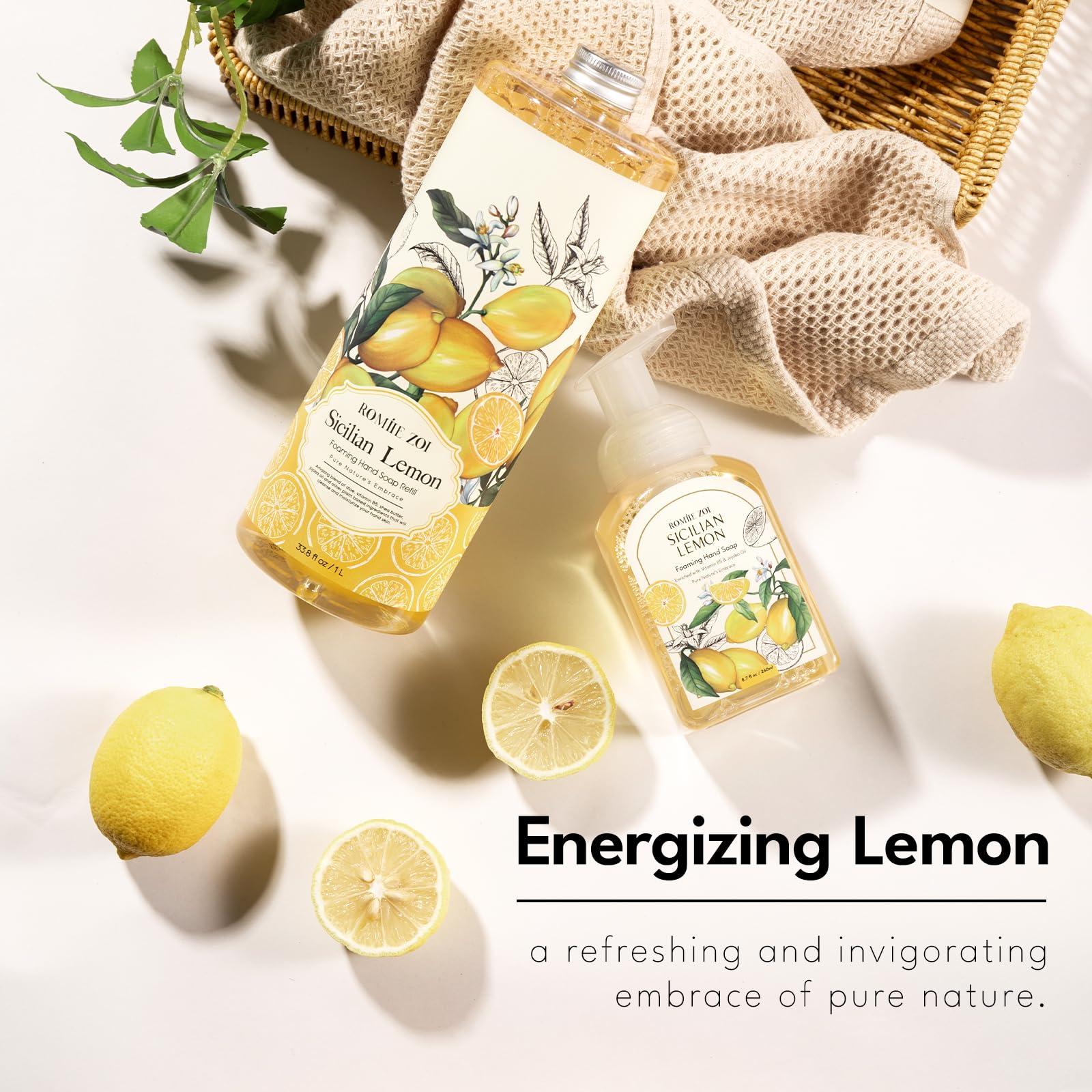 ROMIIE ZOI Wild Lemon Scented Foaming Hand Soap Refill Gift Set -3 Pack with Dispenser, Non-Toxic and Biodegradable Formula, Moisturizing with Essential Oil for Sensitive Skin (33.8 Fl Oz x 3) - Image 4