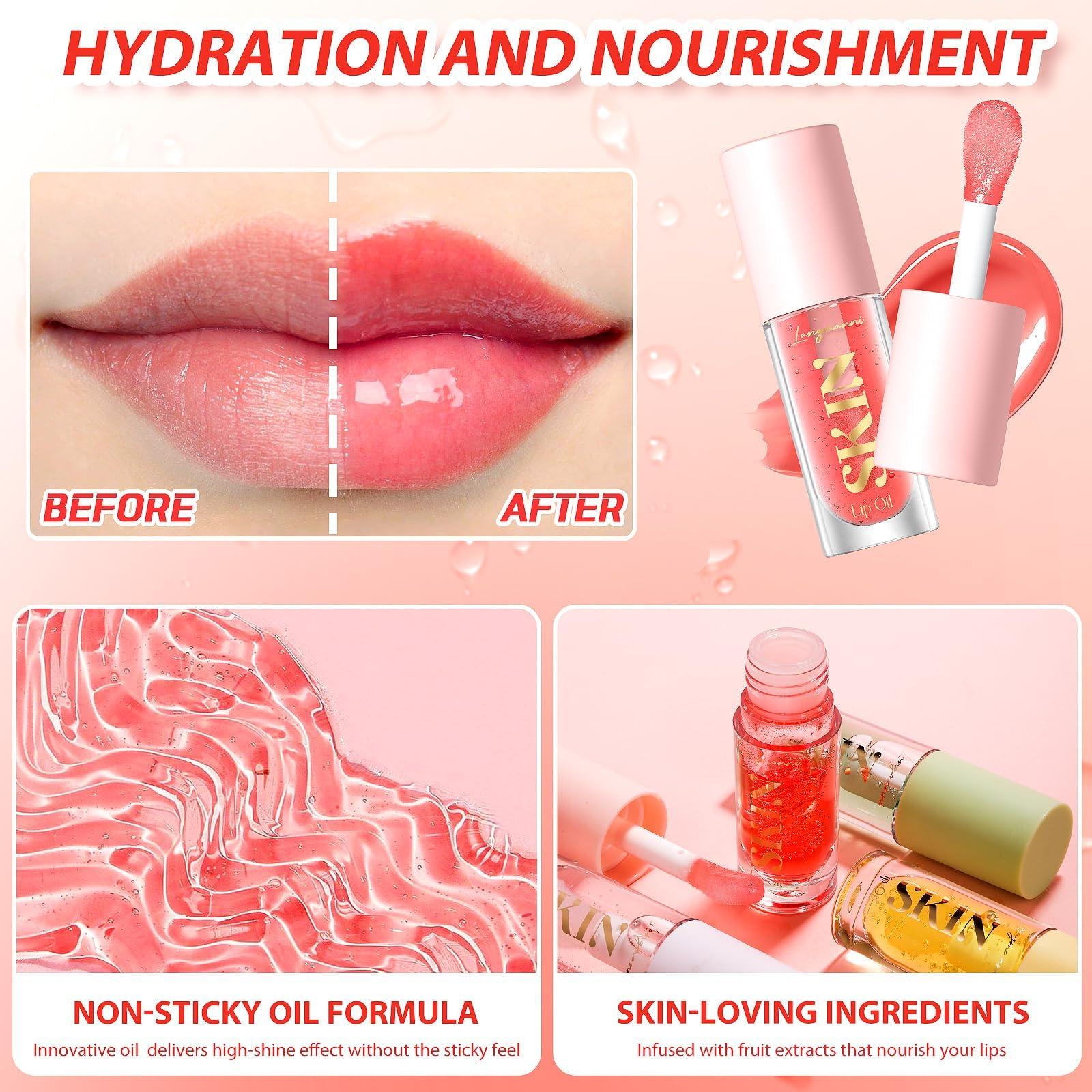 BANGFENG Big Brush Head Hydrating Lip Glow Oil Plumping Lip Tint, Hydrating Lip Gloss Tinted Lip Balm Transparent Lip Care, Long Lasting Nourishing Non-sticky Fresh Texture (Chocolate) - Image 8