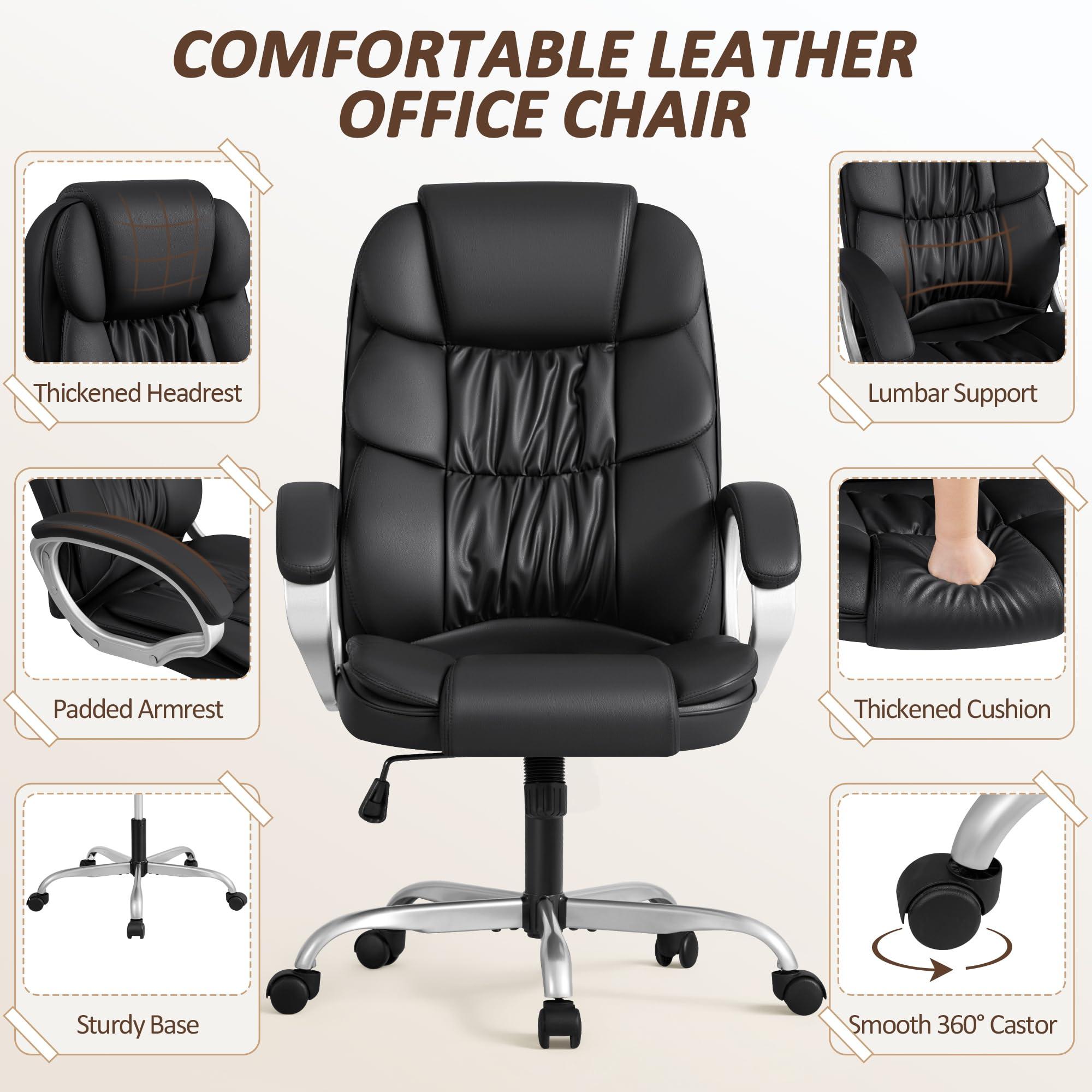 Homall Office Chair High Back Computer Desk Chair, PU Leather Adjustable Height Modern Executive Swivel Task Chair with Padded Armrests and Lumbar Support (Black) - Image 6