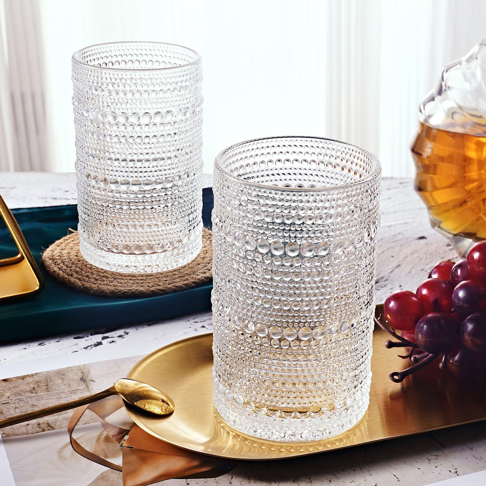 OPAYLY hobnail drinking glasses Highball Glasses Set of 4 12oZ Embossed Vintage Drinking Water Cocktail Whiskey Beverages Juice Milk Soda Gift for Men Women - Image 7