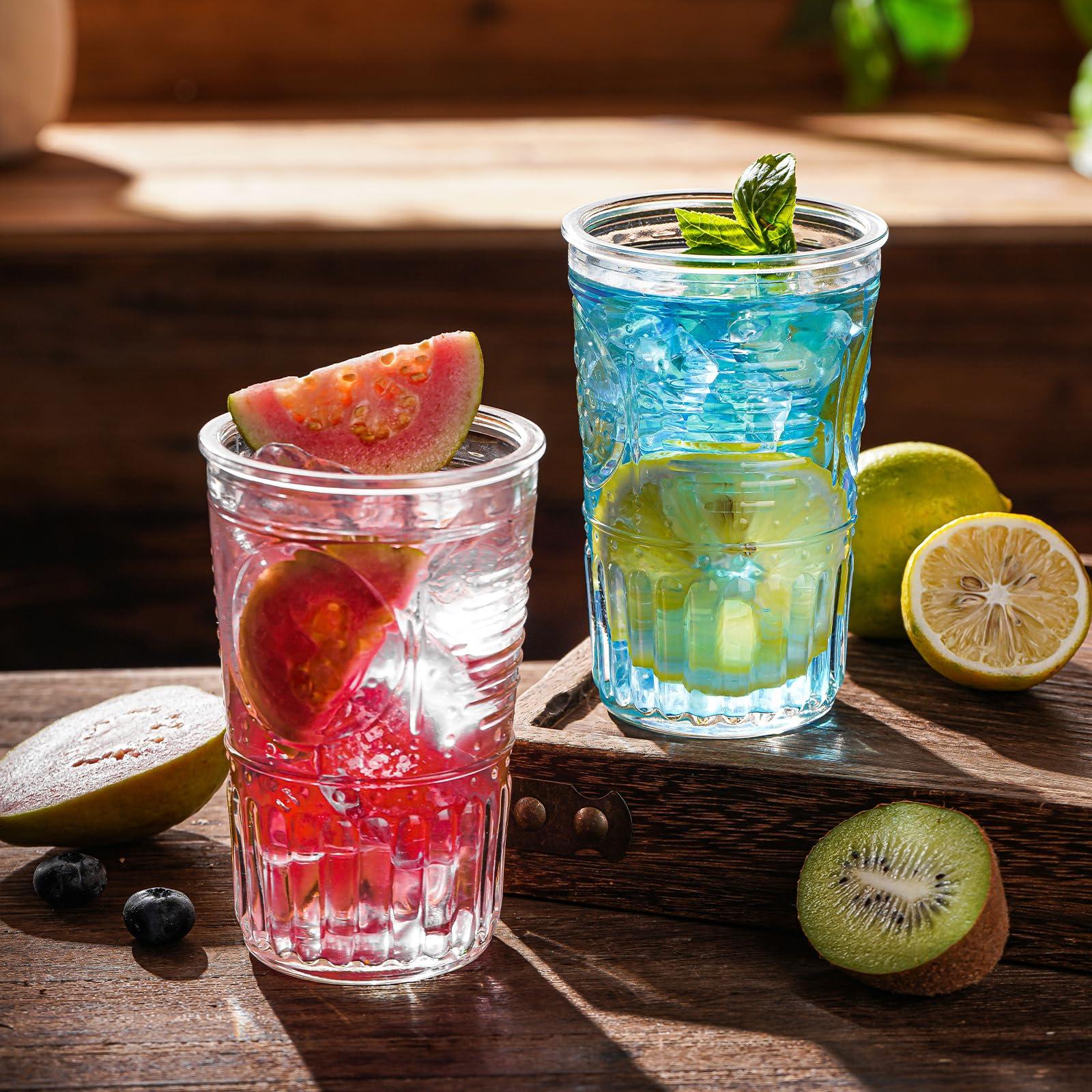 Claplante Vintage Drinking Glasses, 6 pcs 10oz Embossed Designed Highball Glasses, Glass Cups, Tall Water Tumbler, Mojito Cup, Cocktail, Vintage Glassware Set for Whiskey, Juice, Cocktail - Image 7