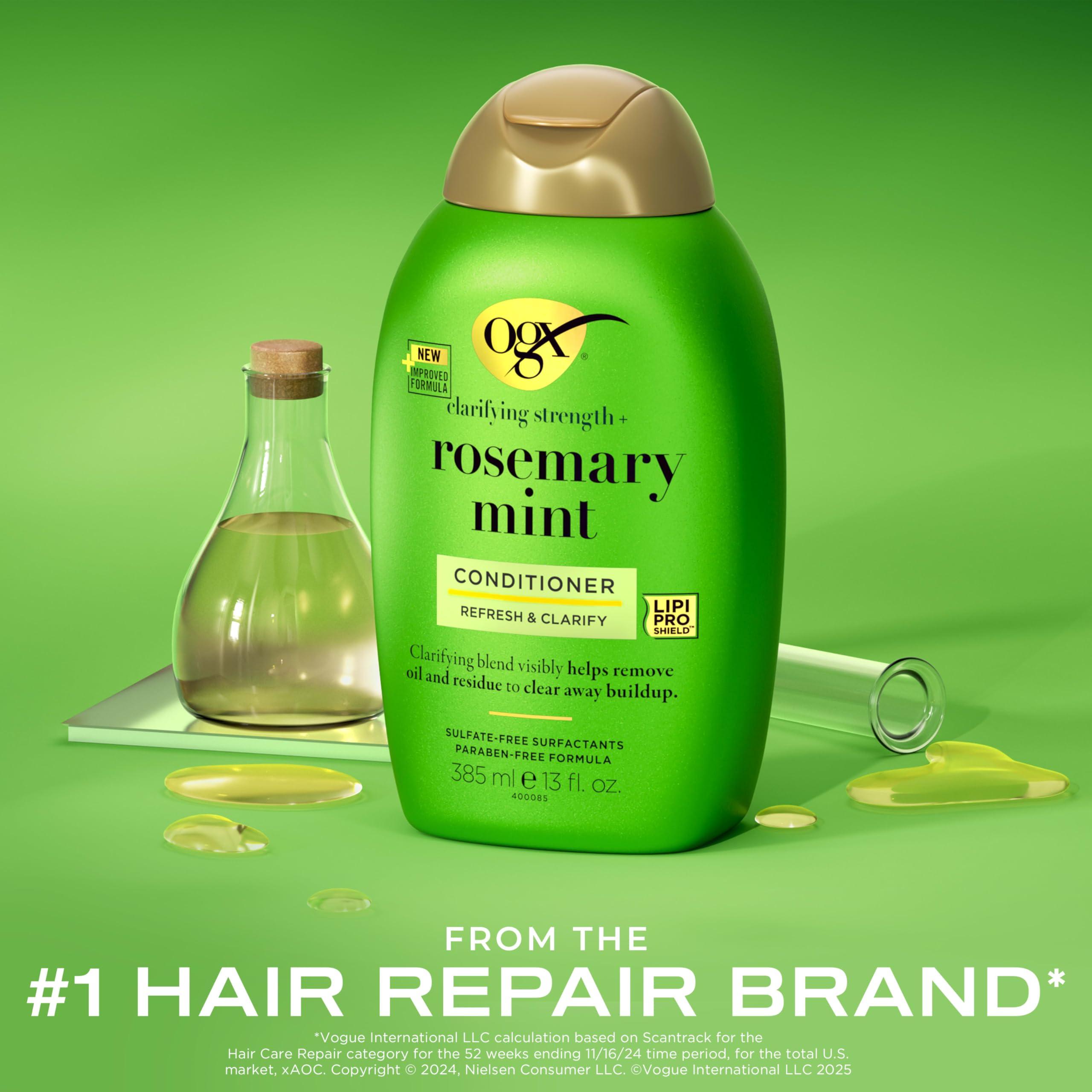 OGX Clarifying Strength + Rosemary Mint Conditioner, Clarifying Conditioner Visibly Helps Remove Oil & Residue to Clear Away Buildup from Oily Hair, Sulfate-Free Surfactants, 13 fl. oz - Image 2