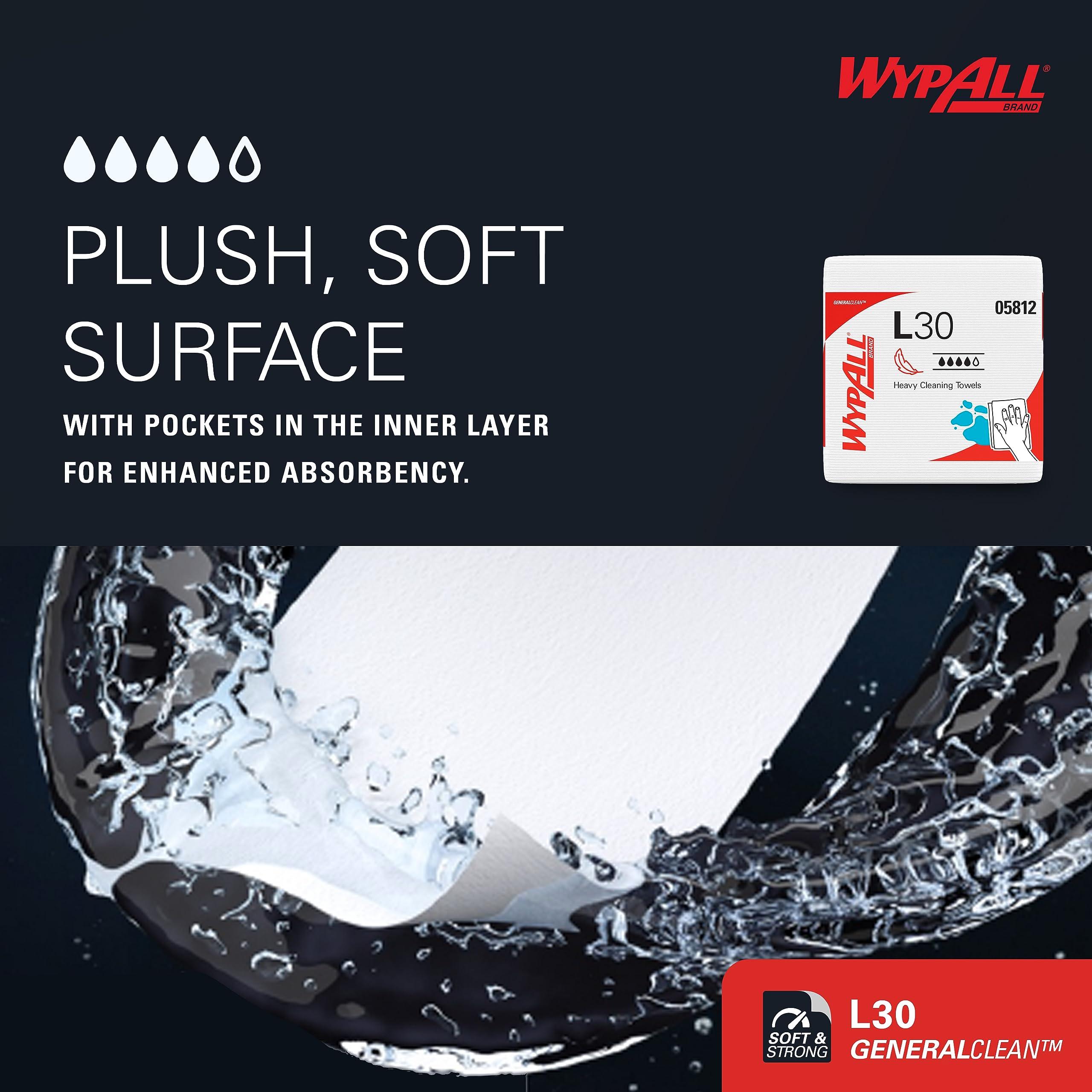 WypAll GeneralClean L30 Cloths Heavy Duty Cleaning Wipes (05812), Quarterfold, Strong and Soft Bulk Paper Wipers, White (12 Packs of 90 Sheets, 1,080 Sheet Total) - Image 5