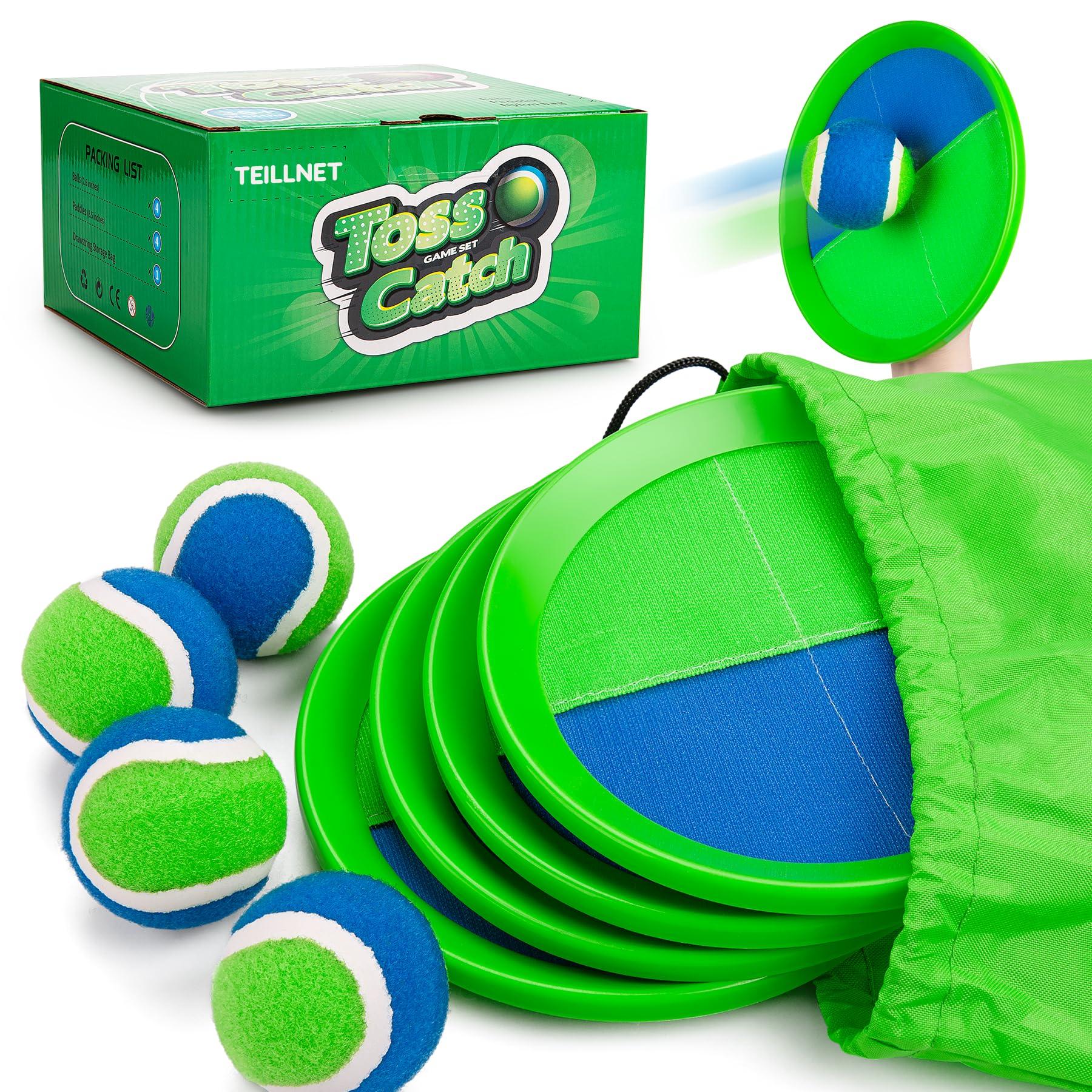 Toss and Catch Ball Set for Toddlers, Kids and Adults - 4 Pack - Kids Toys Outdoor Indoor - Sturdy & Water-Resistant, Great Game for Beach, Pool and Yard - Classic Gift for Boys Girls