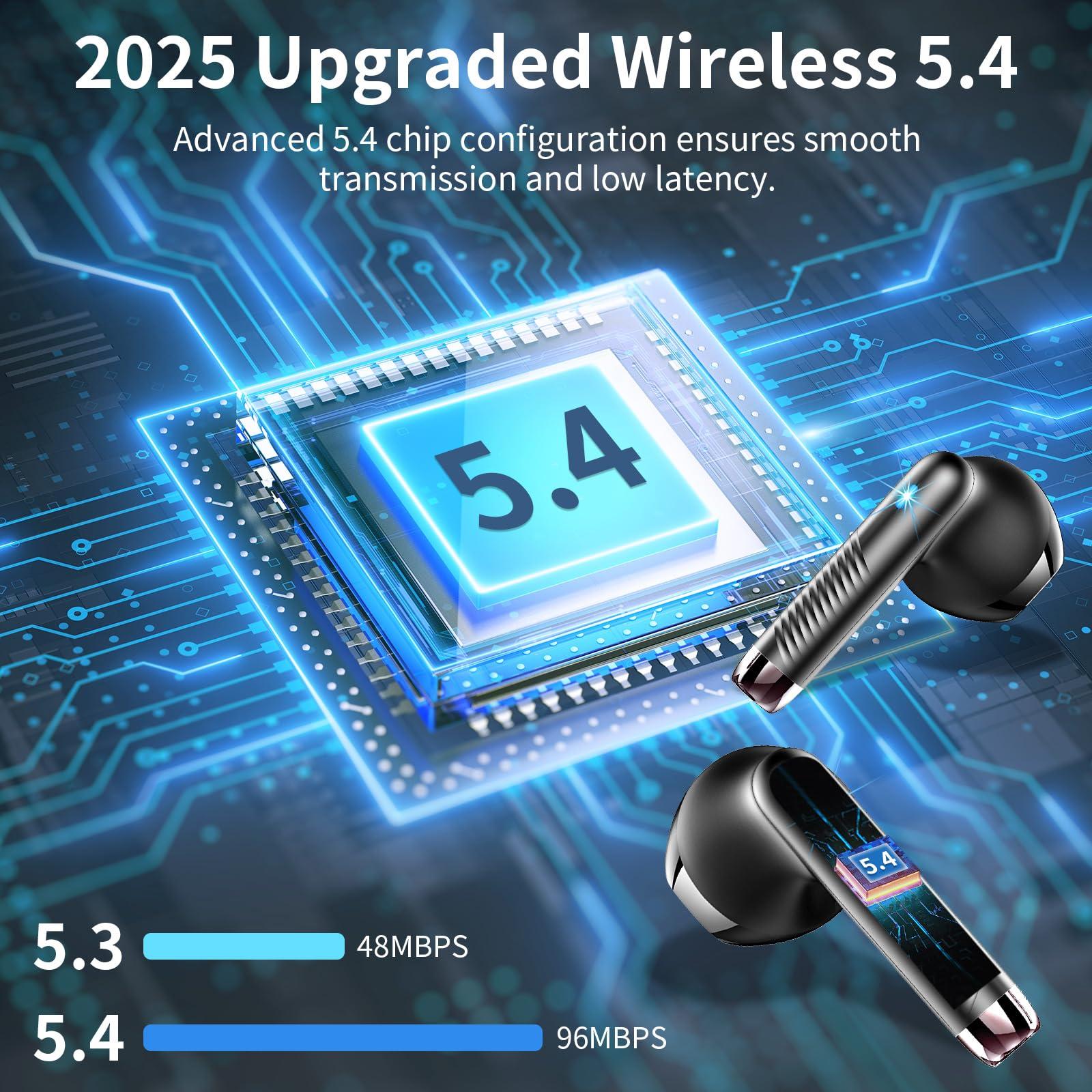 Wireless Earbuds, Bluetooth Headphones 5.4 HiFi Stereo, in Ear Earphones with 4 ENC Noise Cancelling Mics, 40H Playtime Ear Buds with Mini Case, IP7 Waterproof Headset with LED Display, USB C Charging - Image 2