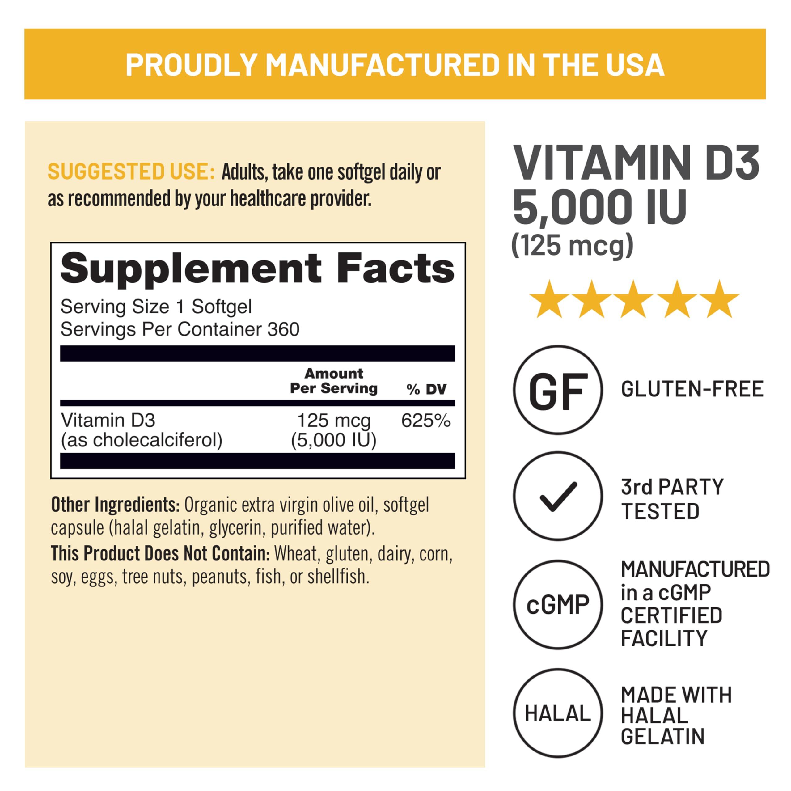 NatureWise Vitamin D3 5000iu (125 mcg) 1 Year Supply for Immune Support, Healthy Muscle Function, and Bone Health - Non-GMO, Gluten Free in Organic Extra Virgin Olive Oil, (Mini Softgel), 360 Count - Image 6