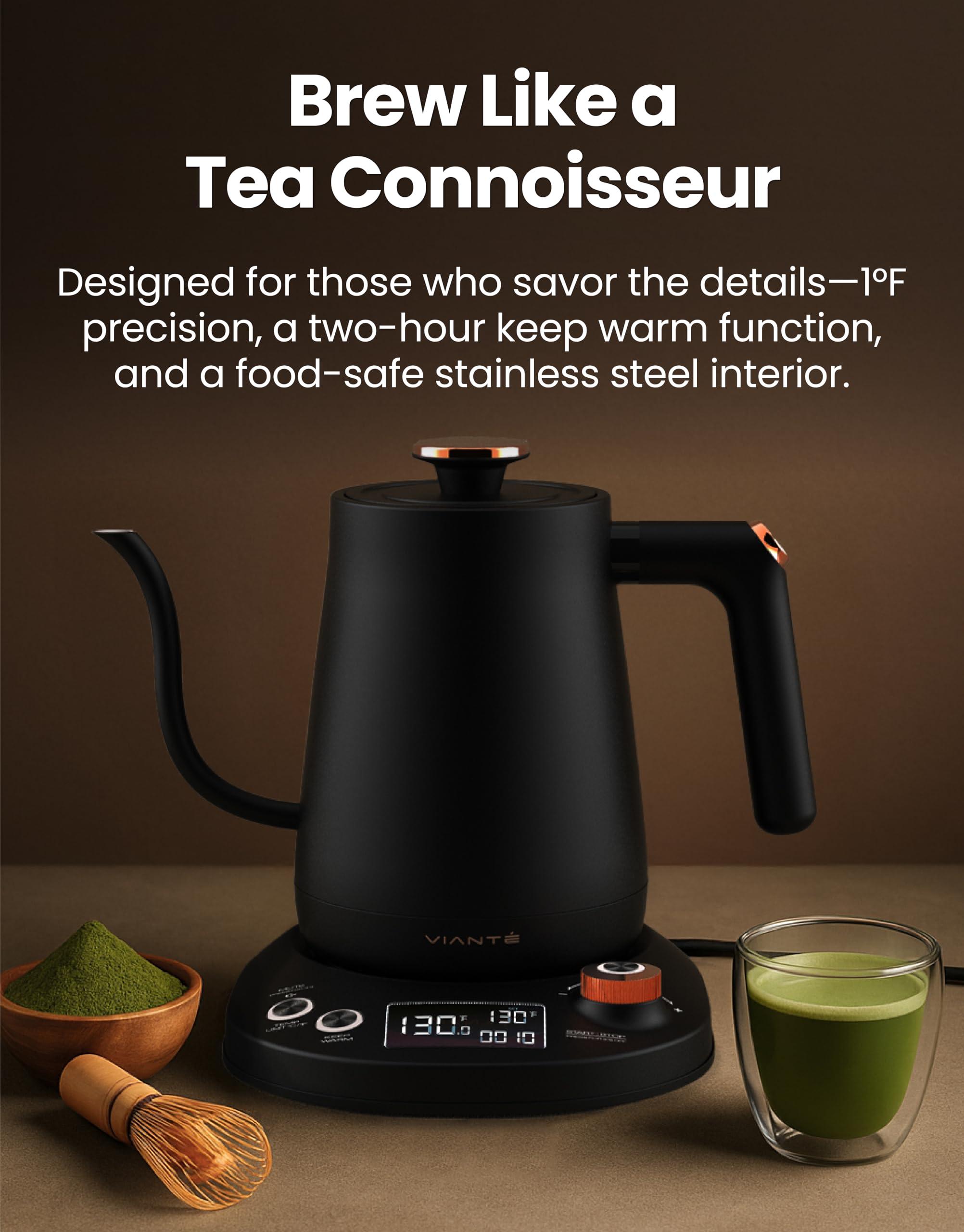 Vianté Electric Gooseneck Kettle with Precise Temperature Control. Pour Over Coffee & Tea Kettle. Boil-Dry Protection & Keep Warm Function. Stainless Steel, BPA-Free. Includes V60#2 Filters. 0.8L - Image 10