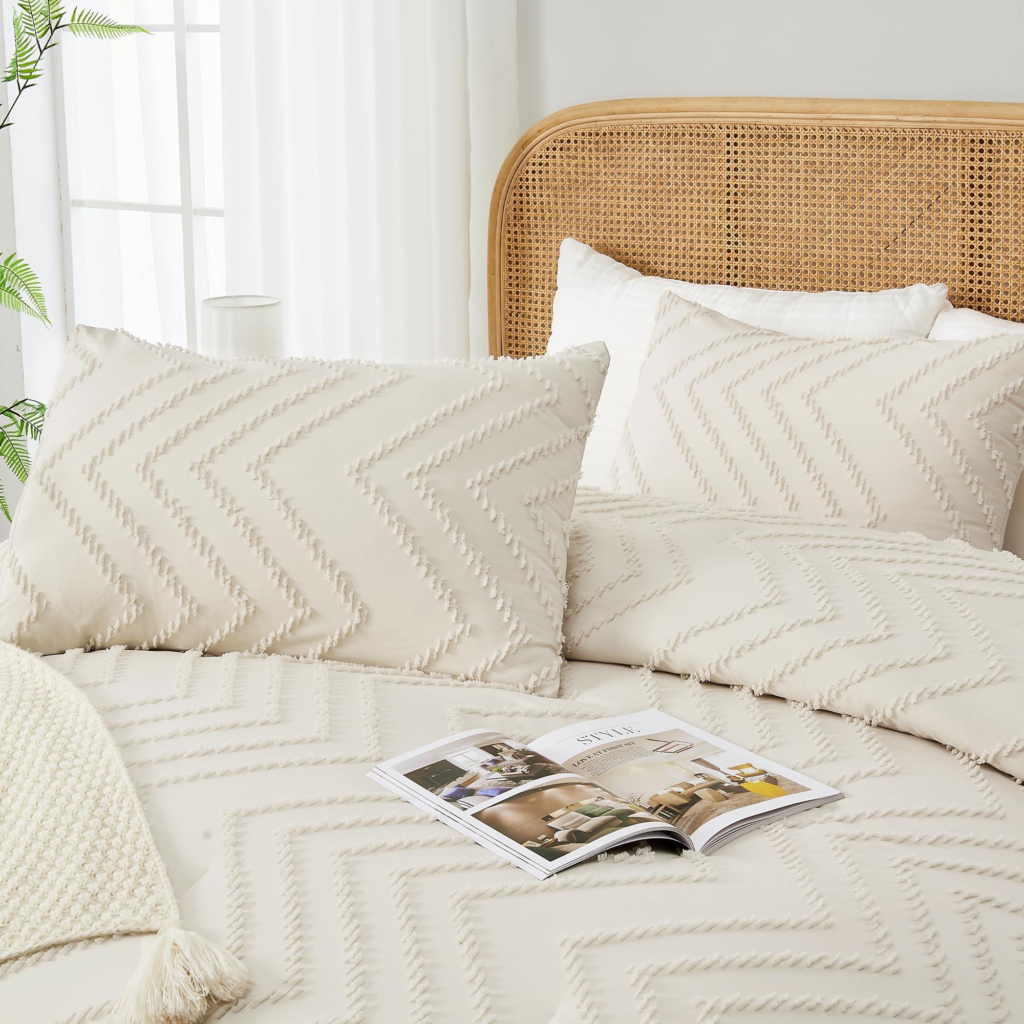 Andency King Size Comforter Set Beige, 3 Pieces Lightweight Comforter King Size Boho Bedding Comforter Sets, Soft Fluffy Cream Tufted Down Alternative Comforter Bed Set - Image 4