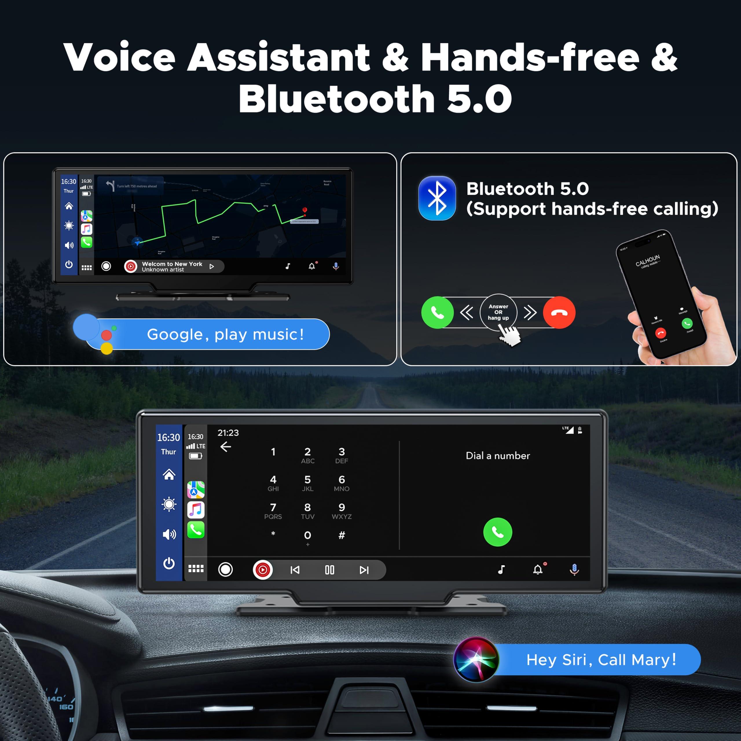 LAMTTO 9.26" Wireless Carplay and Android Auto with 2.5K Dash Cam, 1080P Backup Camera, Portable Touchscreen GPS Navigation for Car, Car Stereo Receiver with Bluetooth,AirPlay,AUX,FM,Googel,Siri - Image 5
