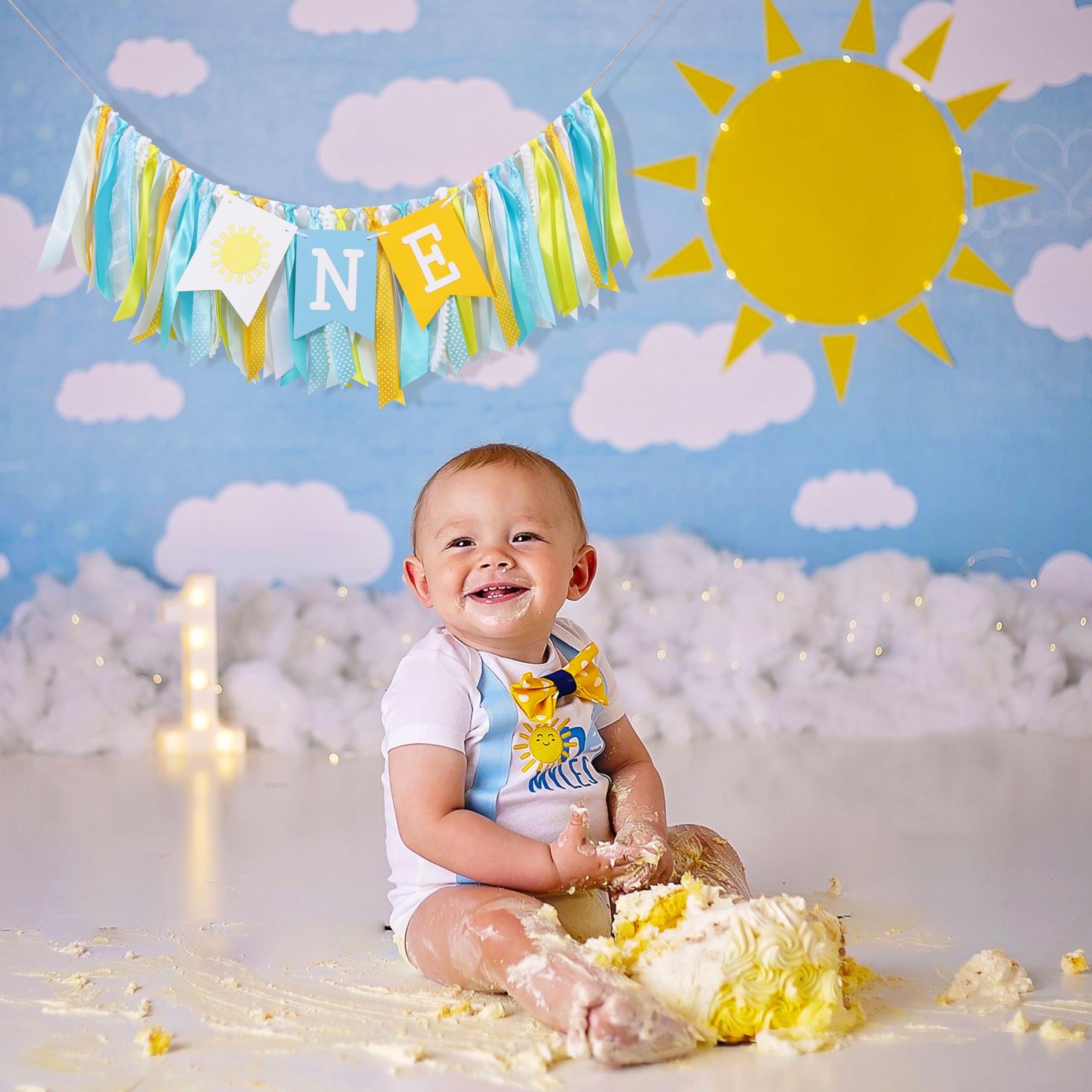 First Trip Around The Sun 1st Birthday HIgh Chair Banner - You Are My Sunshine ONE High chair Banner, Sunshine First Birthday Decoration, Boho Sum Party Supplies, Photo Props Cake Smash for Baby Boy - Image 4