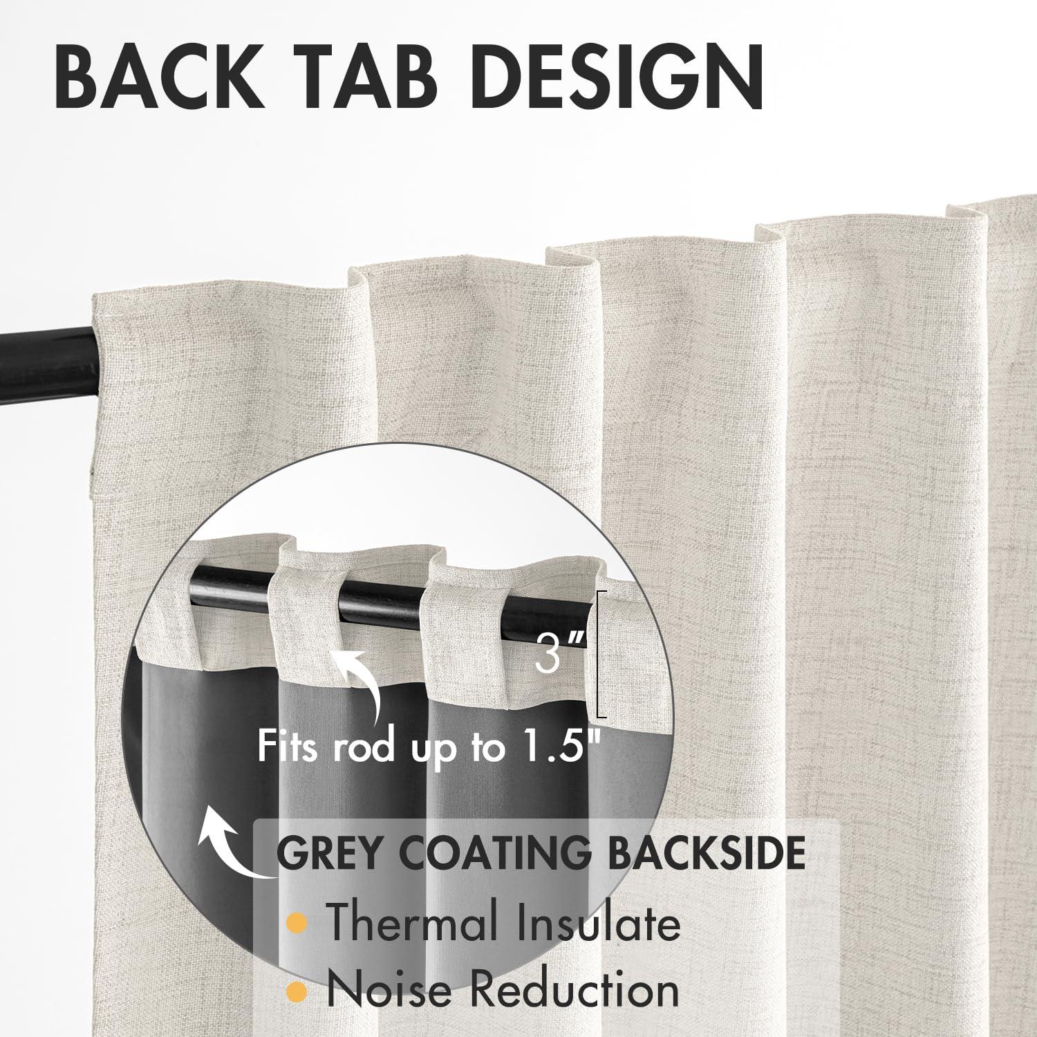 MIULEE 100% Blackout Curtains 90 inches Long Linen Curtains & Drapes for Bedroom Back Tab Living Room Darkening Full Black Out Window Curtain Panels Rod Pocket, Beige, 2 Panels Set - Image 5