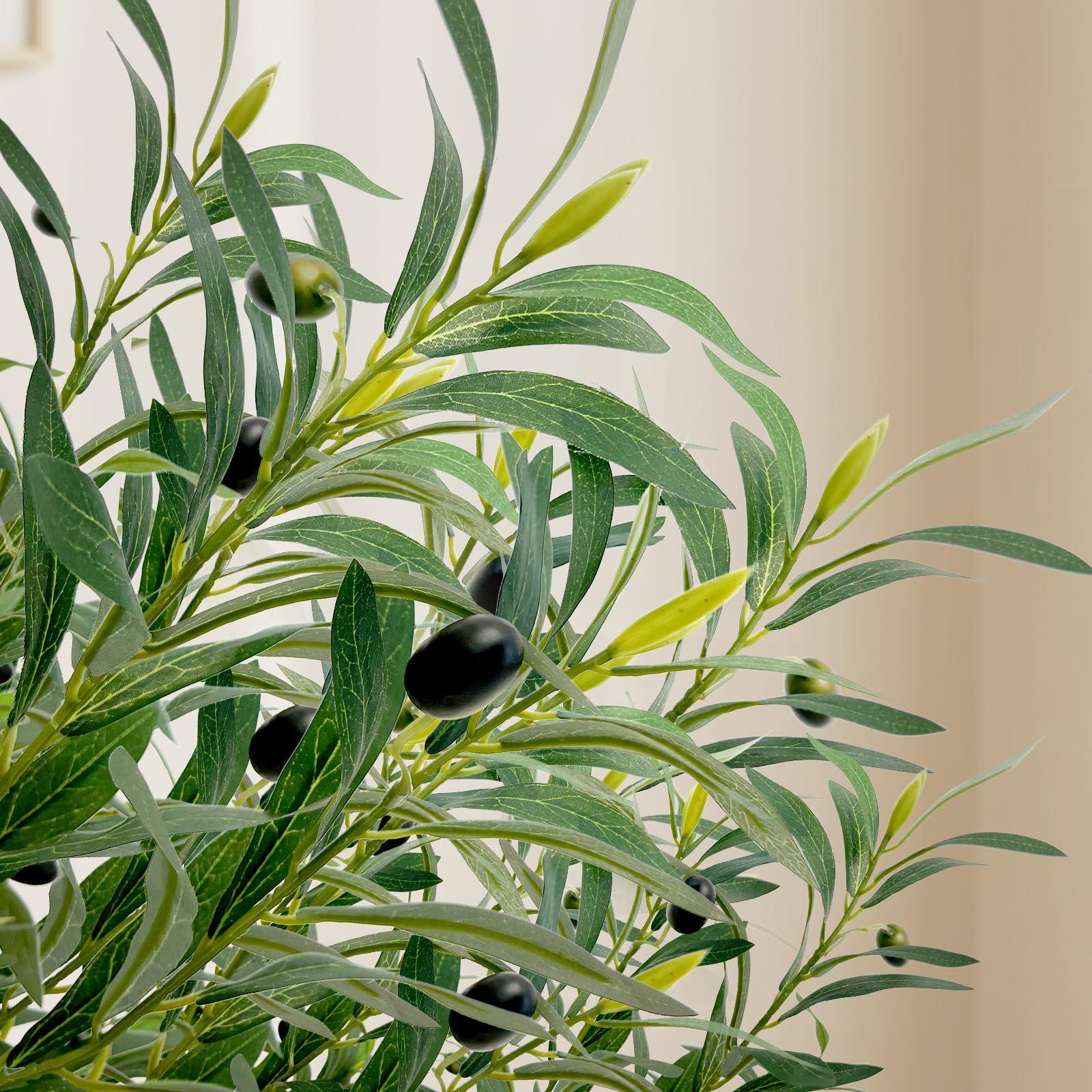 Olive Trees Artificial Indoor 5ft, Tall Faux Silk Plant with Pot, Realistic Leaves and Natural Wood Trunk Fake Trees with Lifelike Fruits for Home Office Decor Bedroom Livingroom Entryway Housewarming - Image 3
