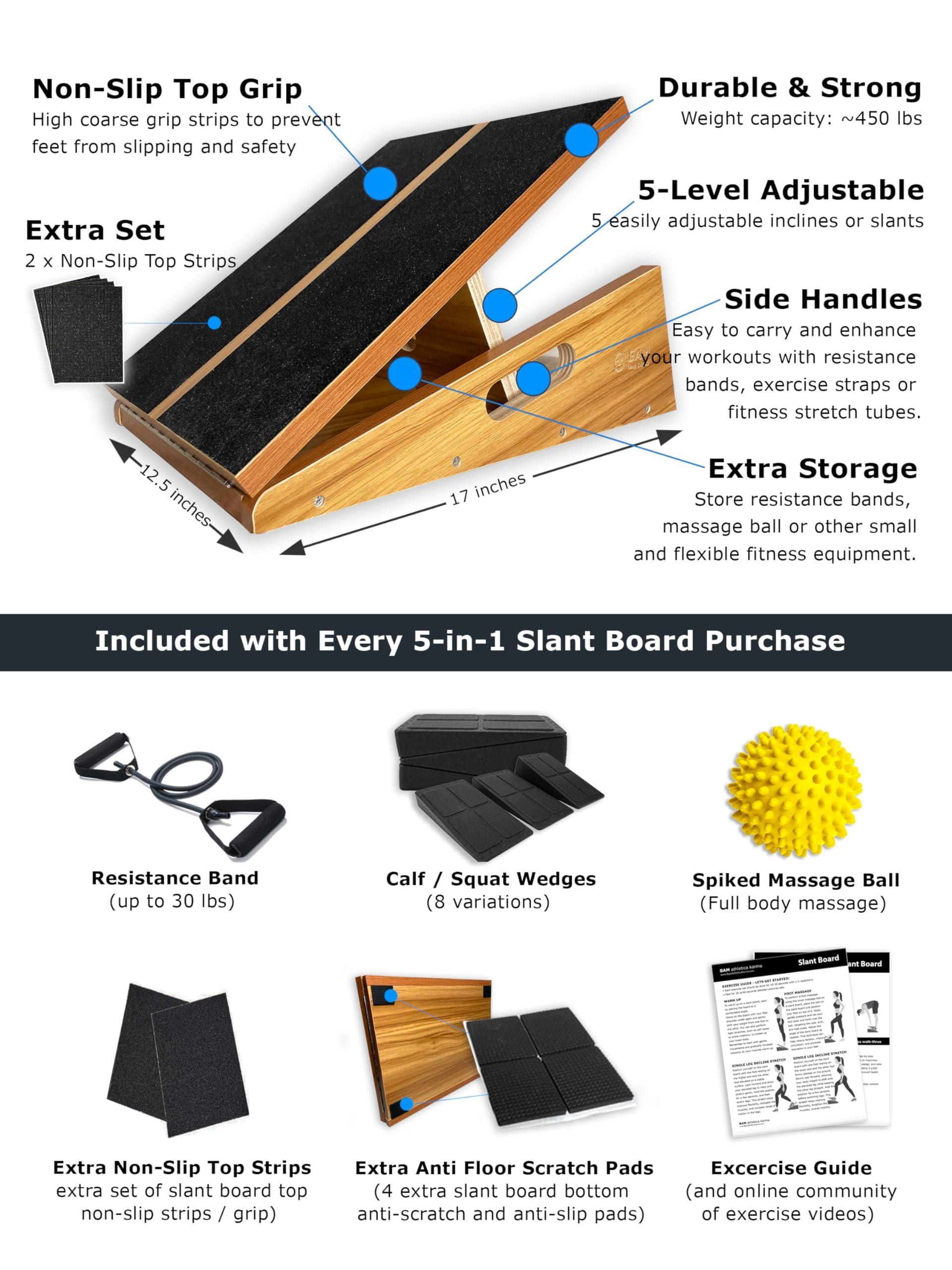 BAM's Adjustable Slant Board for Calf Stretching | Wide Slant Board for Squats & Calf Stretch | Professional Incline Board Calf Stretcher for Fitness & Physical Therapy (Plantar Fasciitis & Achilles) - Image 4