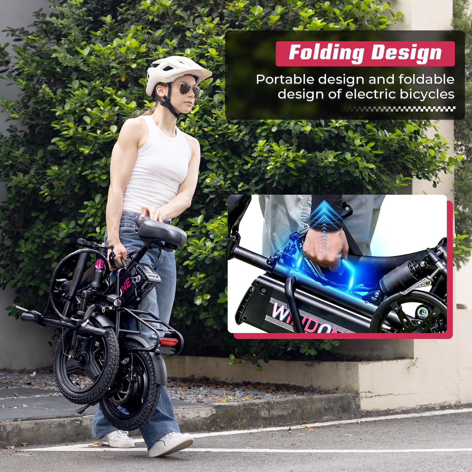 Windone S14/S16 Electric Bike for Adults, Max 19/22 MPH Speed & 28/50 Miles Range (PAS), 500W/750W Peak Motor, Foldable, Lightweight, Shock Absorbers, UL 2849 Certified Ebike - Image 3