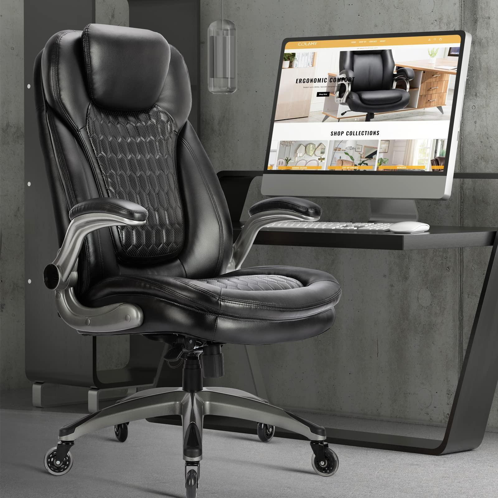 Executive Office Chair-Ergonomic Computer Desk Chair, High Back Leather Chair with Padded Flip-up Arms, Swivel Home Office Chair Upgraded Caster-Black - Image 8