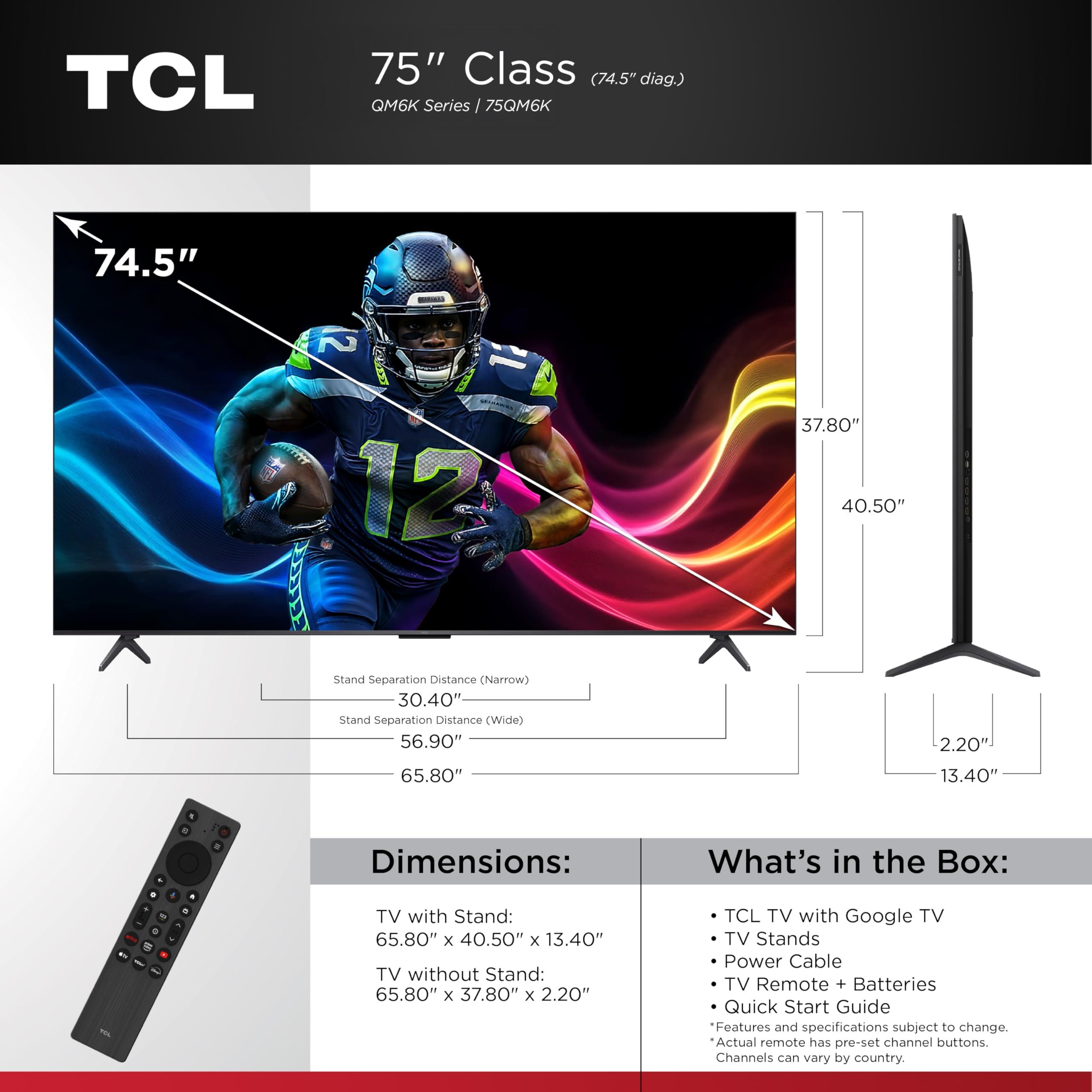 TCL 75-Inch Class QM6K Series QD-Mini LED 4K UHD Google Smart TV Best Value Mini-LED TV - QLED, 144hz, 288hz Gaming Rate, High Contrast Screen, Onkyo Audio, Dolby Atmos (75QM6K, 2025 Model) - Image 3