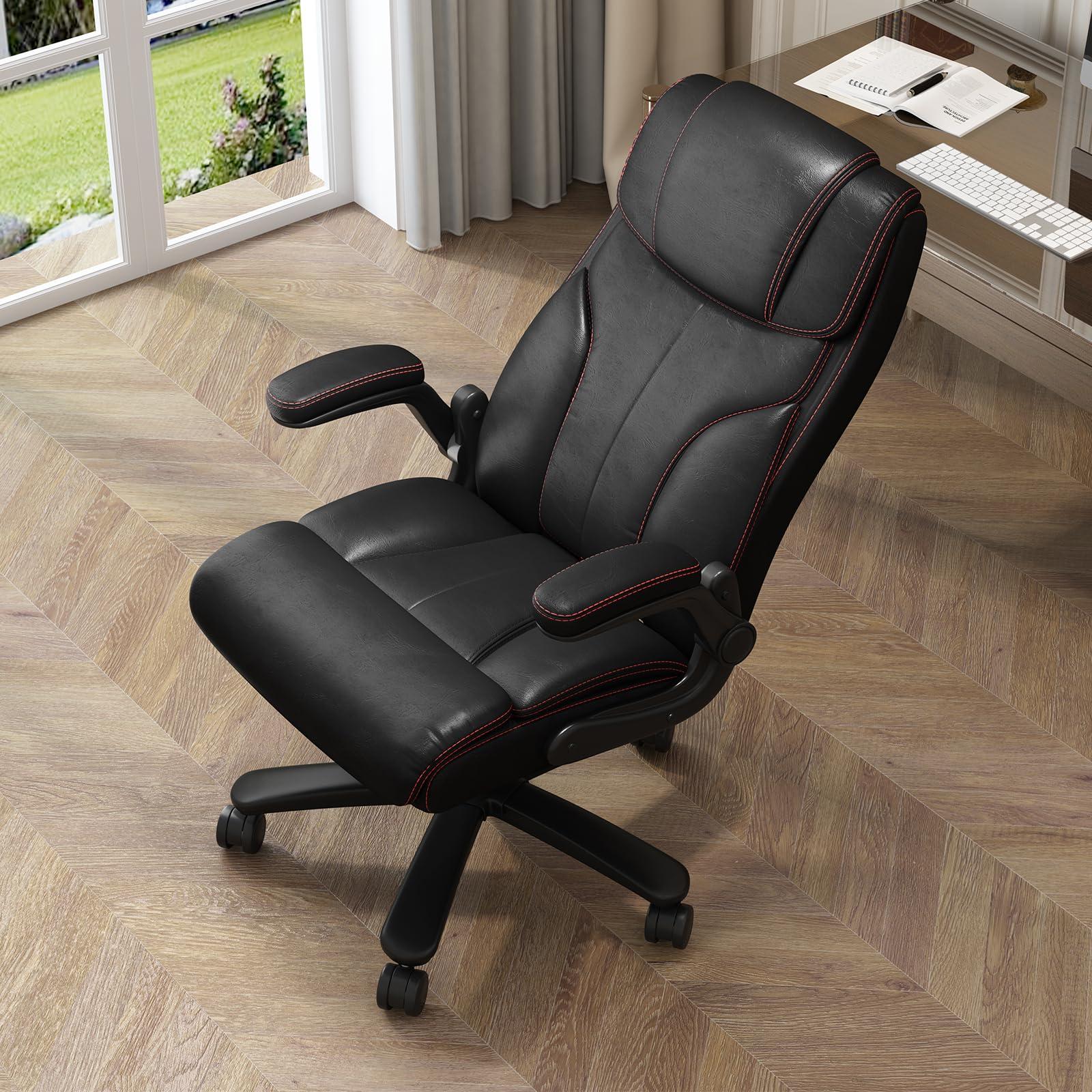 lavimiya Office Chair Big and Tall 400lbs, High Back Executive Office Chair Flip Up Arms, Breathable Leather Home Office Computer Desk Chair with Lumbar Support Rocking Function, Black - Image 7