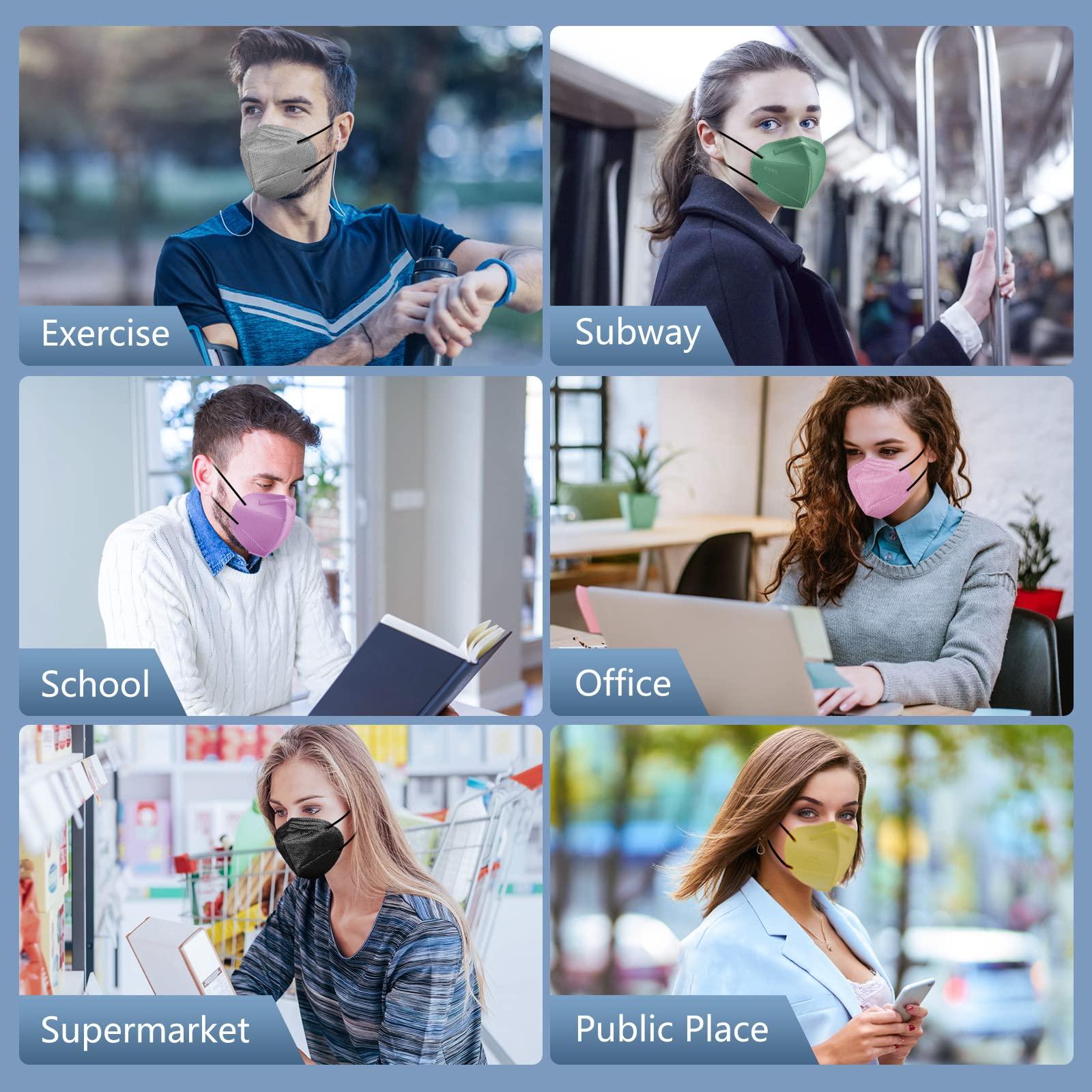 HALIDODO 100 Packs Individually Wrapped KN95 Face Mask 5-Ply Breathable & Comfortable Filter Safety Mask with Elastic Ear loop and Nose Bridge Clip, Protective Face Cover Mask, Morandi Multi Color - Image 7